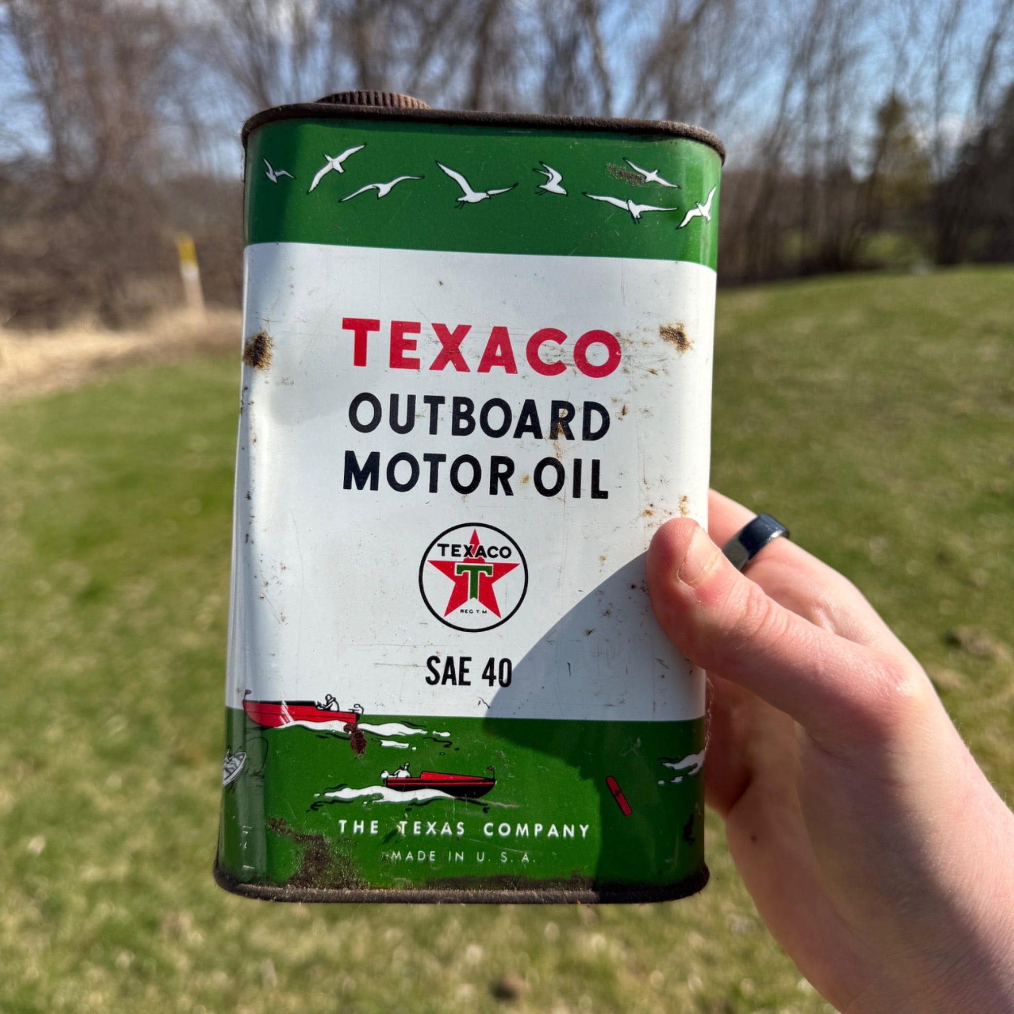 Vintage 1950s Quart Oil Can Texaco Outboard Motor Oil Can