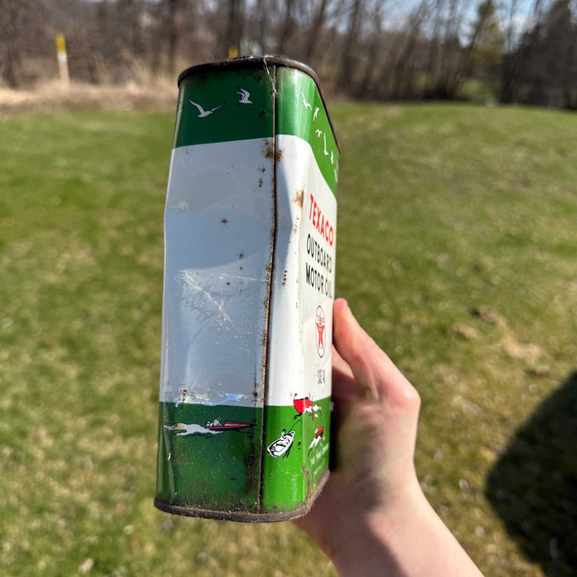 Vintage 1950s Quart Oil Can Texaco Outboard Motor Oil Can