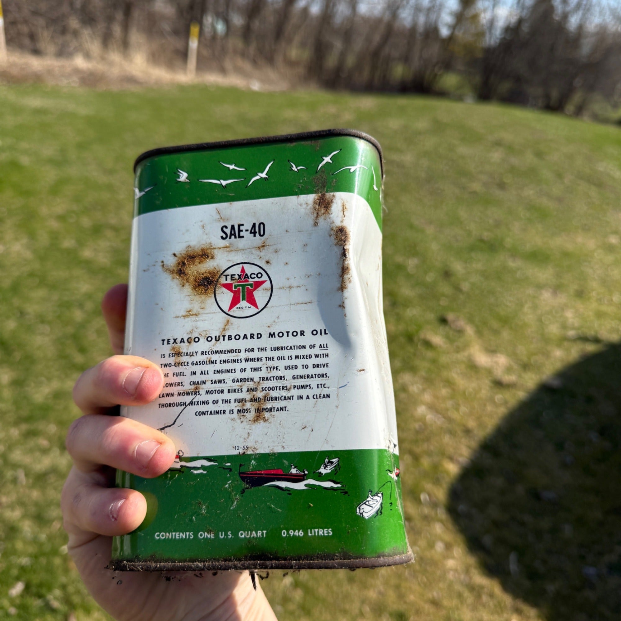 Vintage 1950s Quart Oil Can Texaco Outboard Motor Oil Can