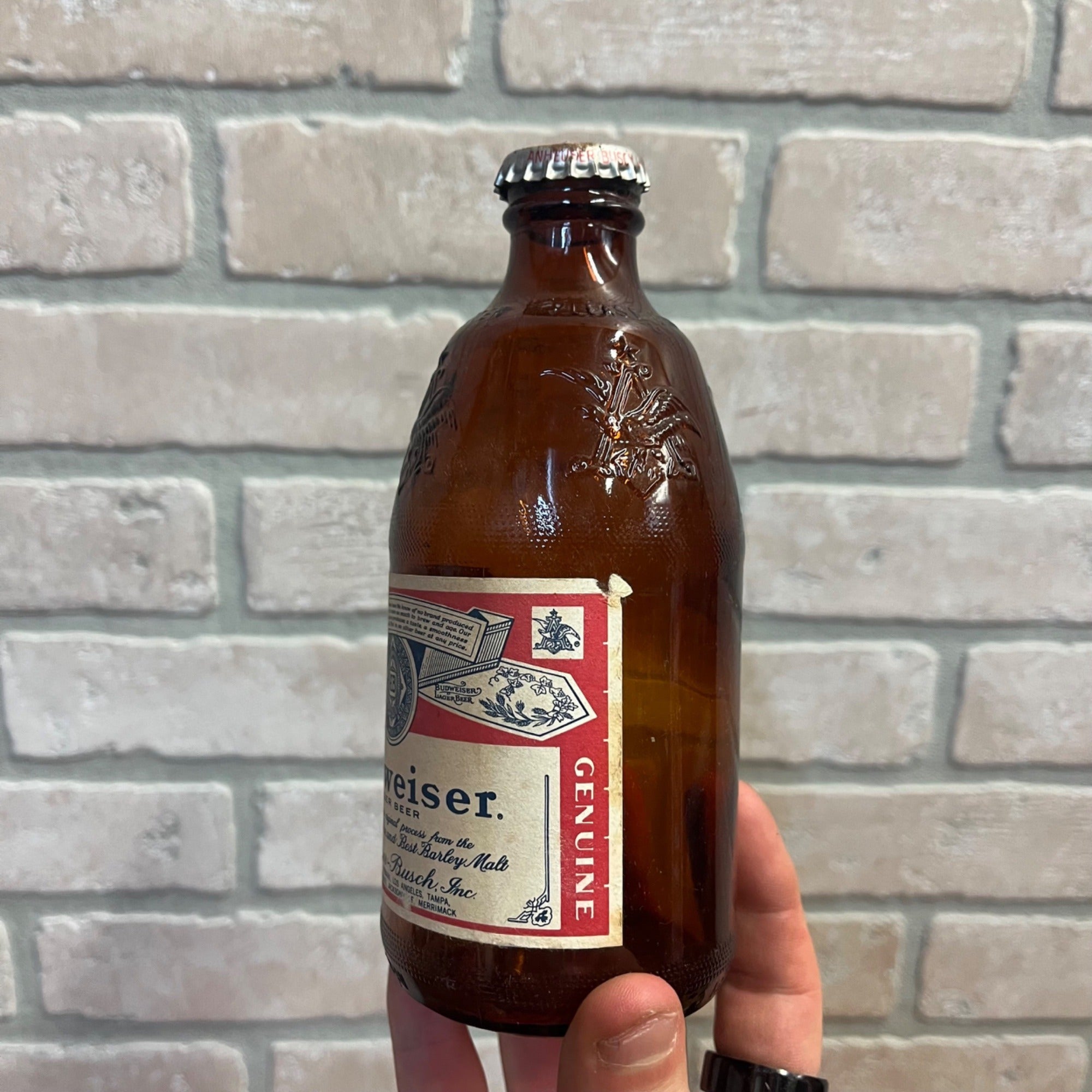 Vintage Budwesier Shorty Beer Glass Bottle 1970s 6.5" tall 12 oz Stubby