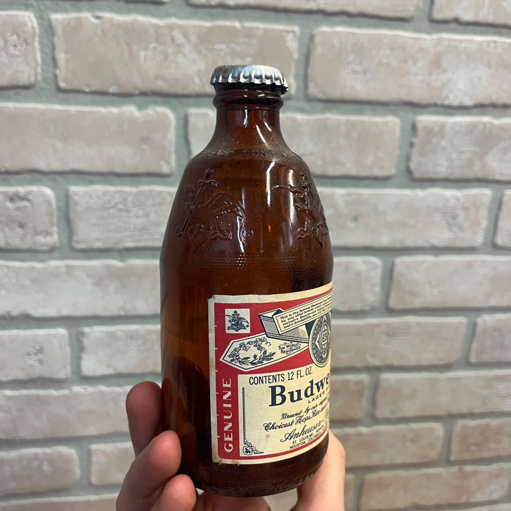 Vintage Budwesier Shorty Beer Glass Bottle 1970s 6.5" tall 12 oz Stubby