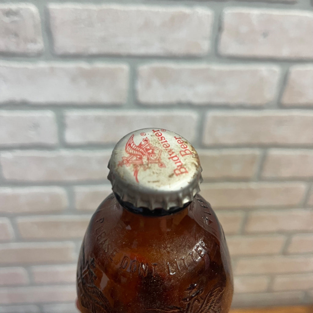 Vintage Budwesier Shorty Beer Glass Bottle 1970s 6.5" tall 12 oz Stubby