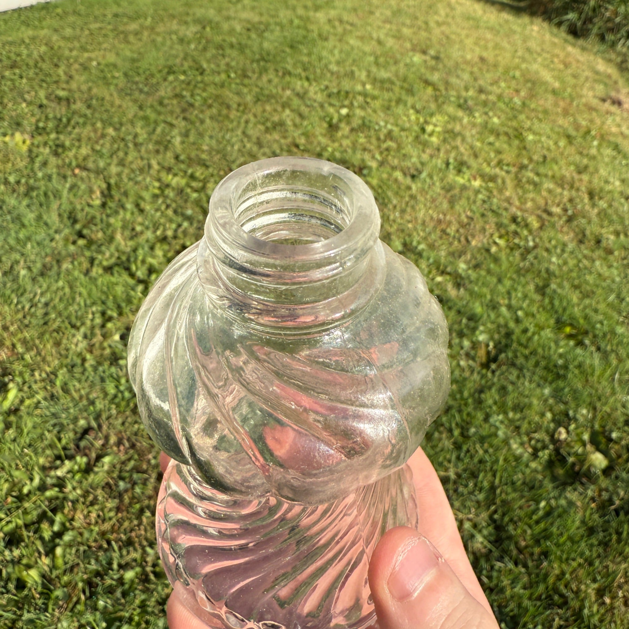 Vintage Antique EAPG Swirl Clear Glass Fountain Pen Ink Well Bottle
