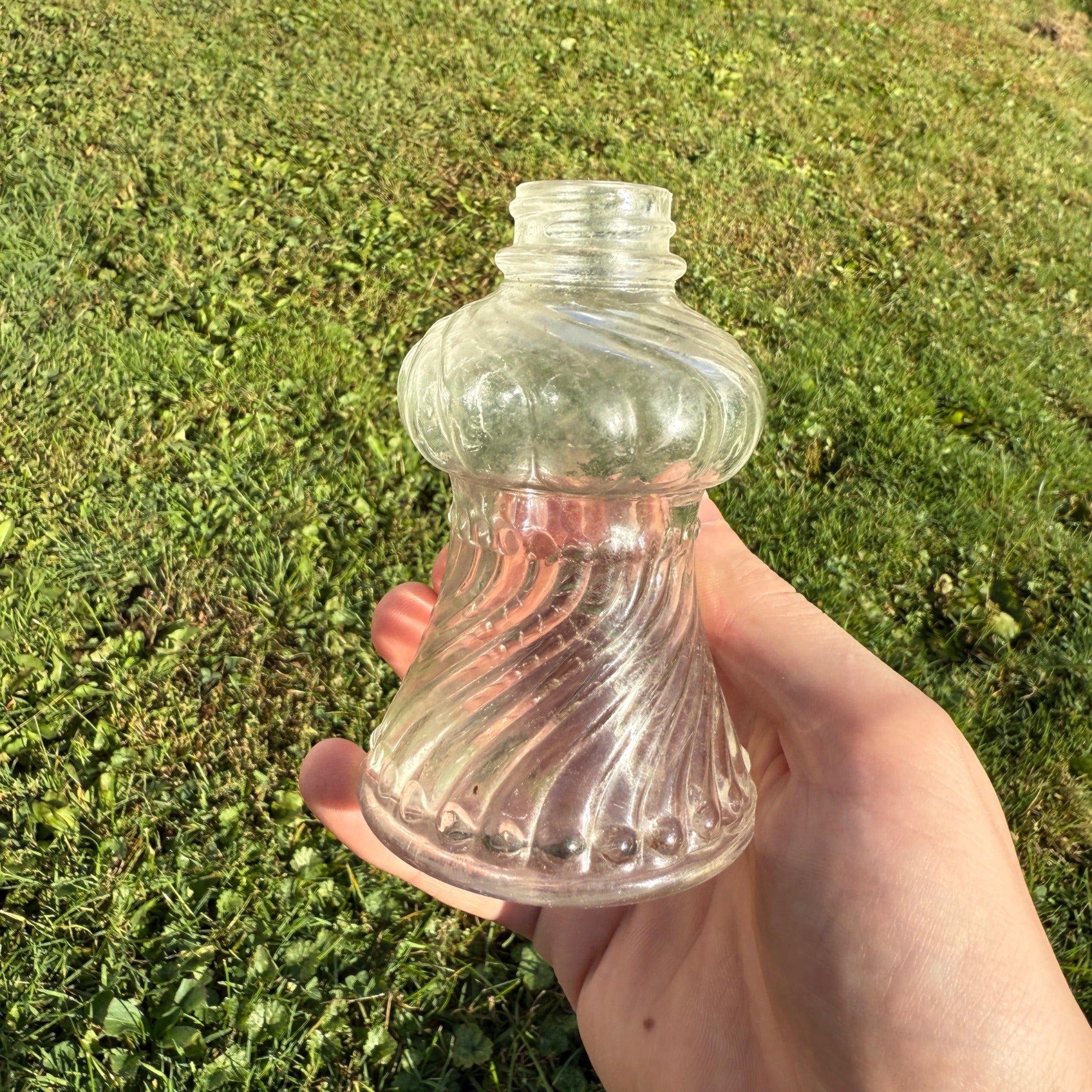 Vintage Antique EAPG Swirl Clear Glass Fountain Pen Ink Well Bottle