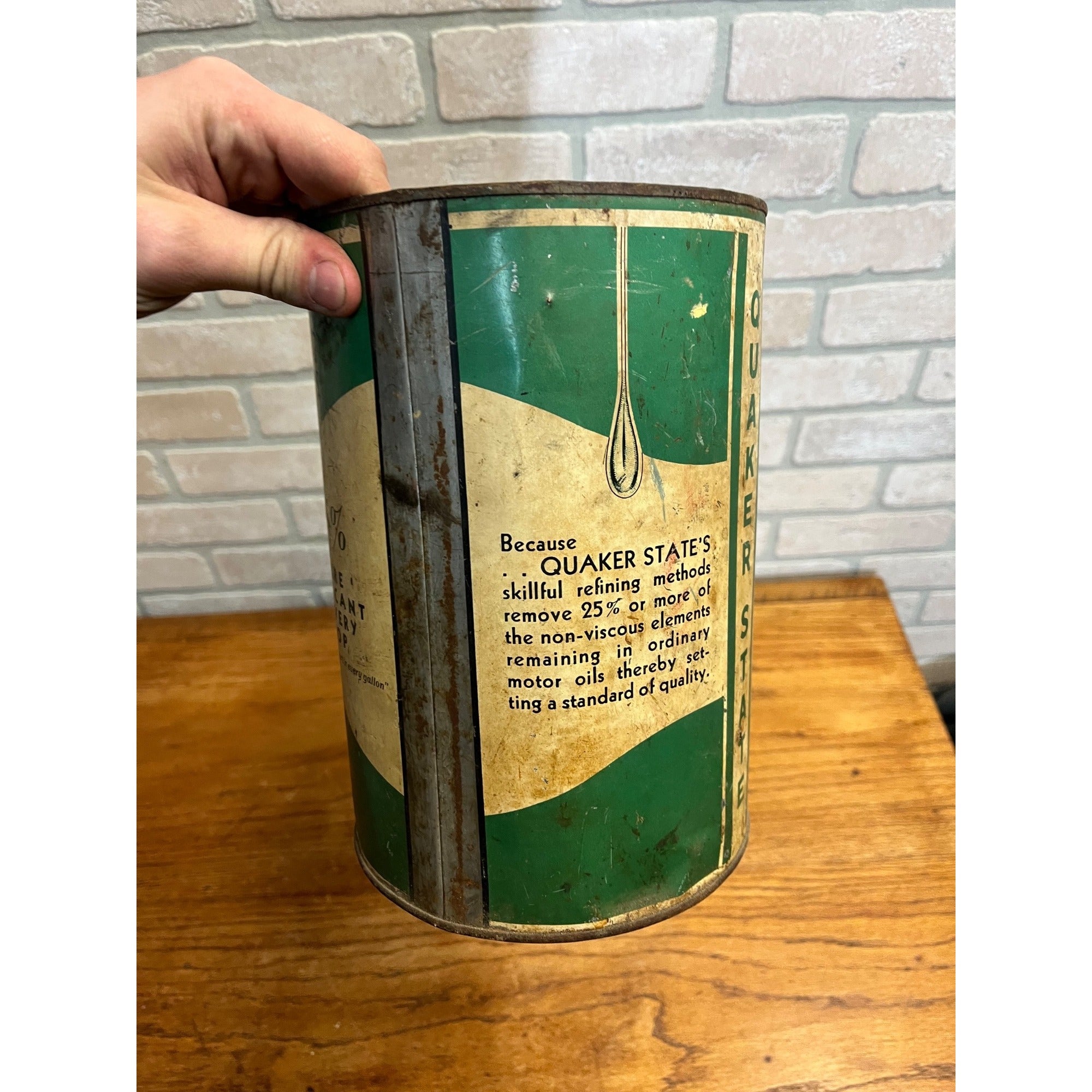 Vintage Quaker State Motor Oil 5 Quart Can Gas Service Station Advertising