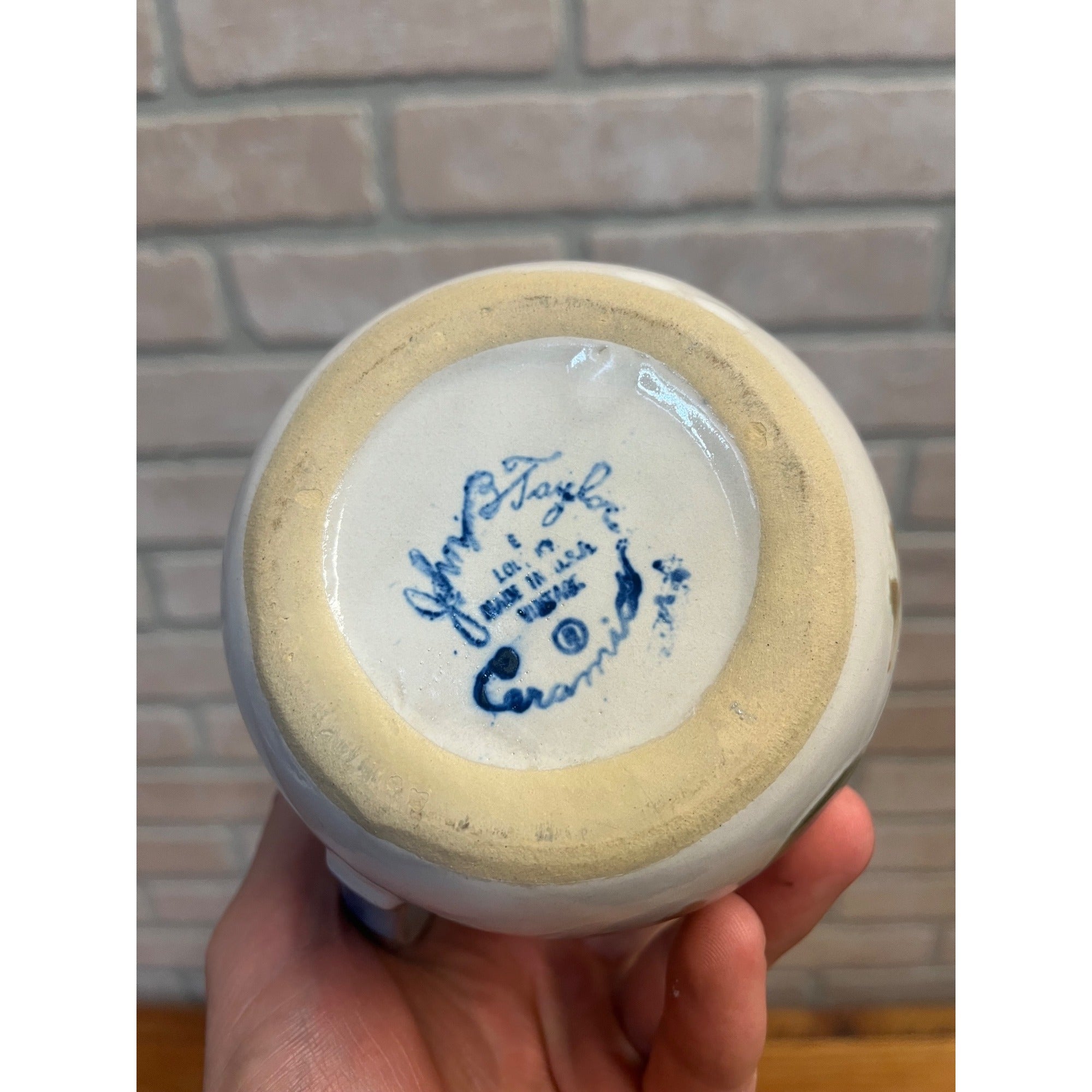 Vintage John B Taylor Louisville KY stoneware Creamer Grape Pattern 4.25" Tall