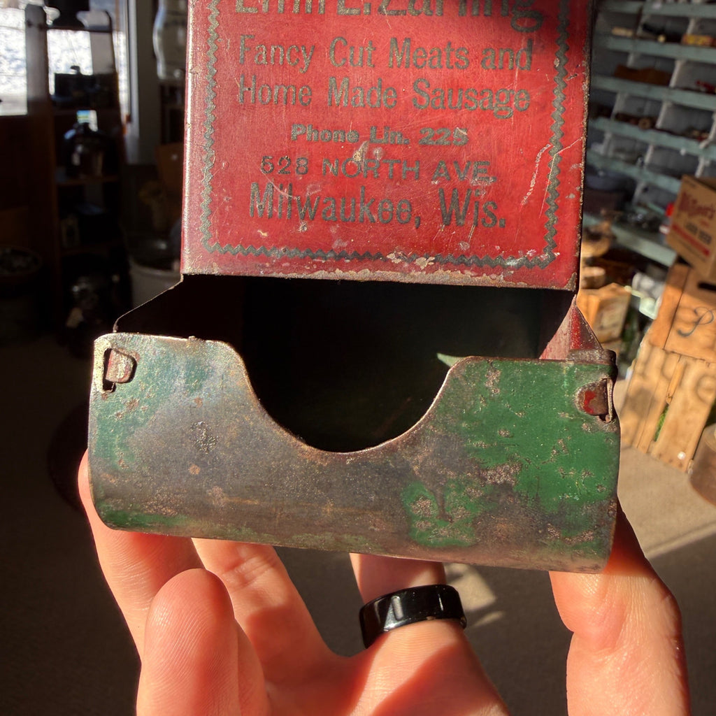 Vintage Zarling Meats Milwaukee Wisconsin Match Holder Tin Advertising Sign