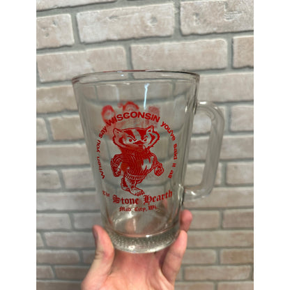 Vintage Stone Hearth Madison Wisconsin Mad City Bucky Badger Glass Pitcher 30oz Mug