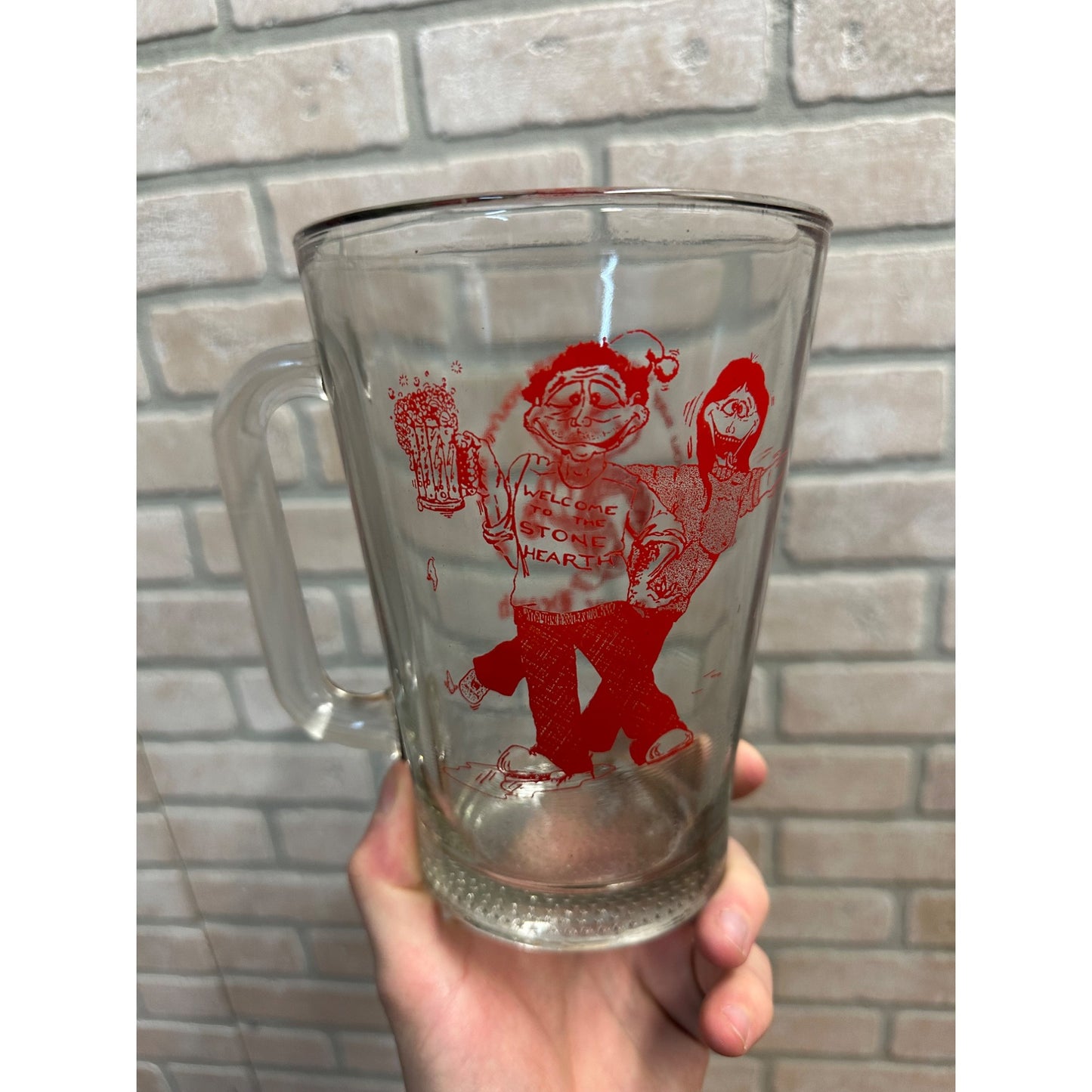 Vintage Stone Hearth Madison Wisconsin Mad City Bucky Badger Glass Pitcher 30oz Mug