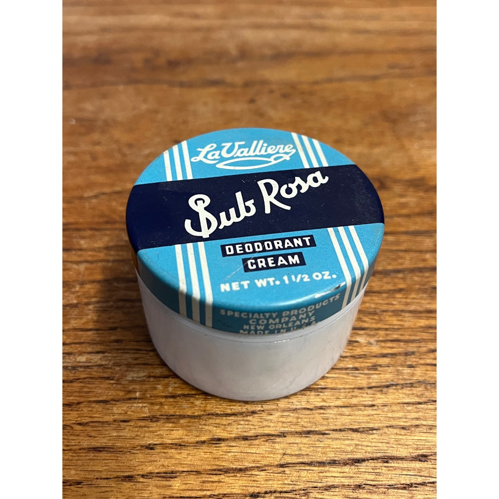 SUB ROSA DEODORANT CREAM MILK GLASS JAR ALMOST FULL NEW ORLEANS LA 1930'S Deco
