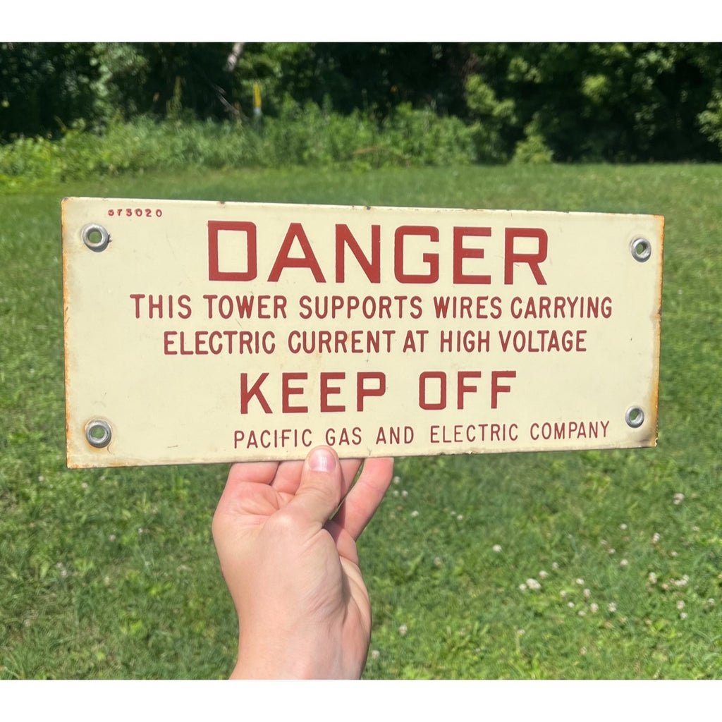 Vintage Pacific Gas & Electric Porcelain Danger Keep Off Tower Sign Industrial