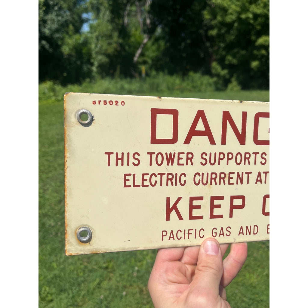 Vintage Pacific Gas & Electric Porcelain Danger Keep Off Tower Sign Industrial