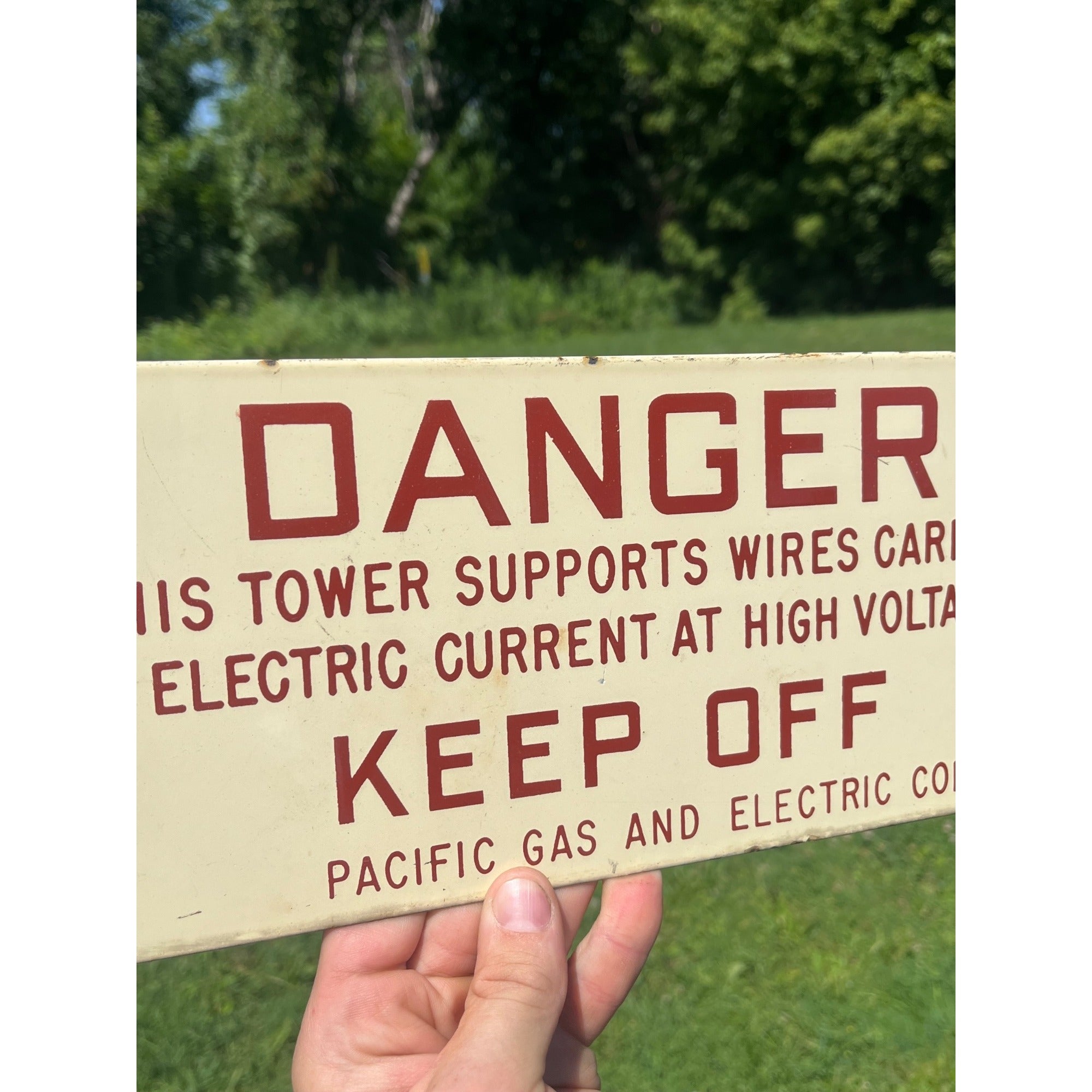 Vintage Pacific Gas & Electric Porcelain Danger Keep Off Tower Sign Industrial