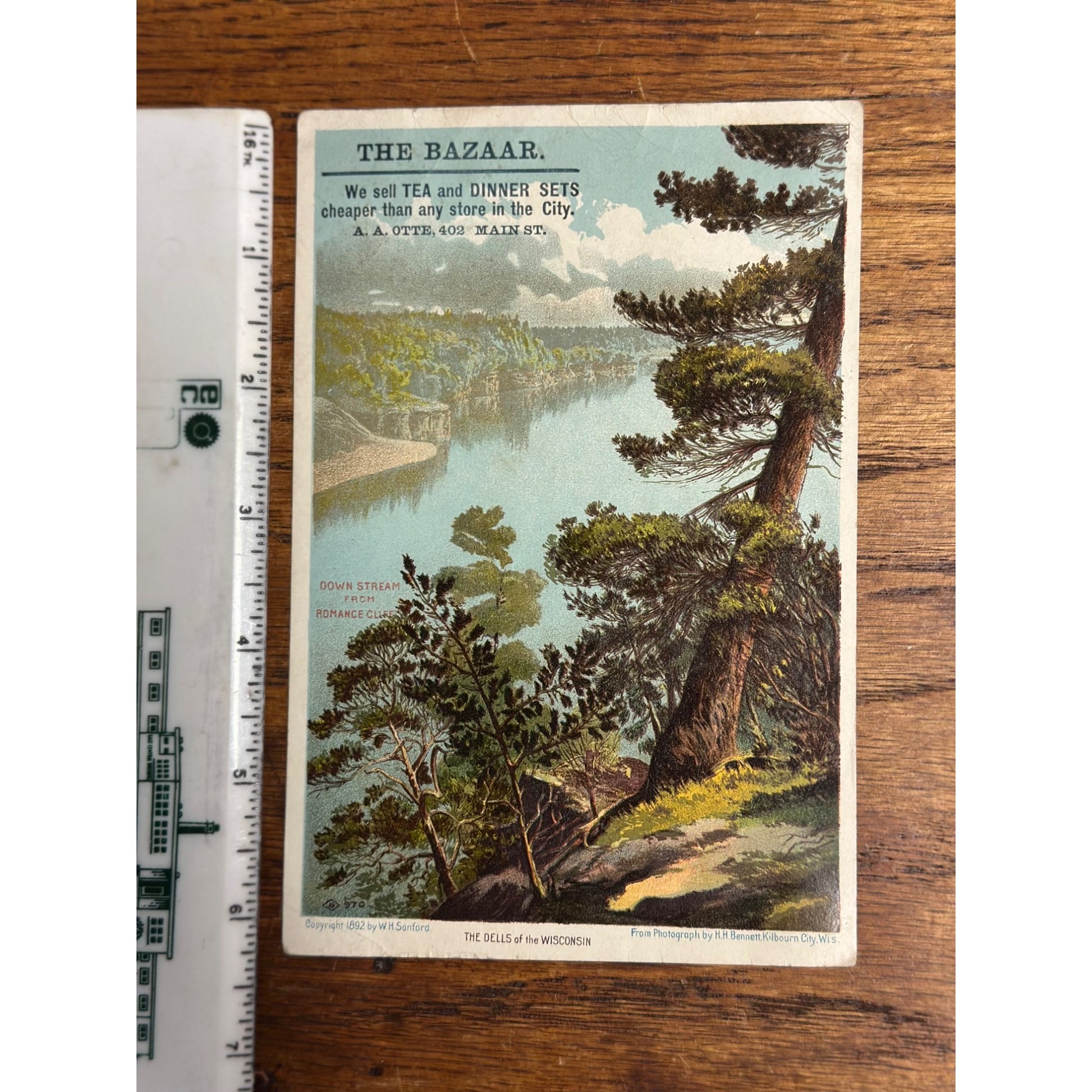 Antique Victorian Advertising Trade Card The Dells of Wisconsin A.A. Otte Bazaar