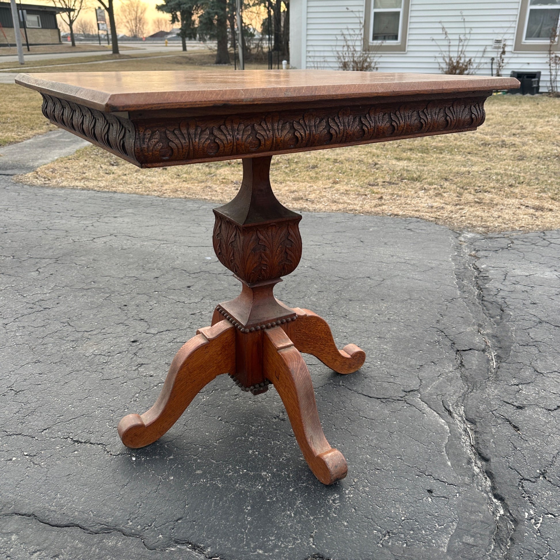 Antique 19th Century Parlor Plant Gaming Table Ornately Carved
