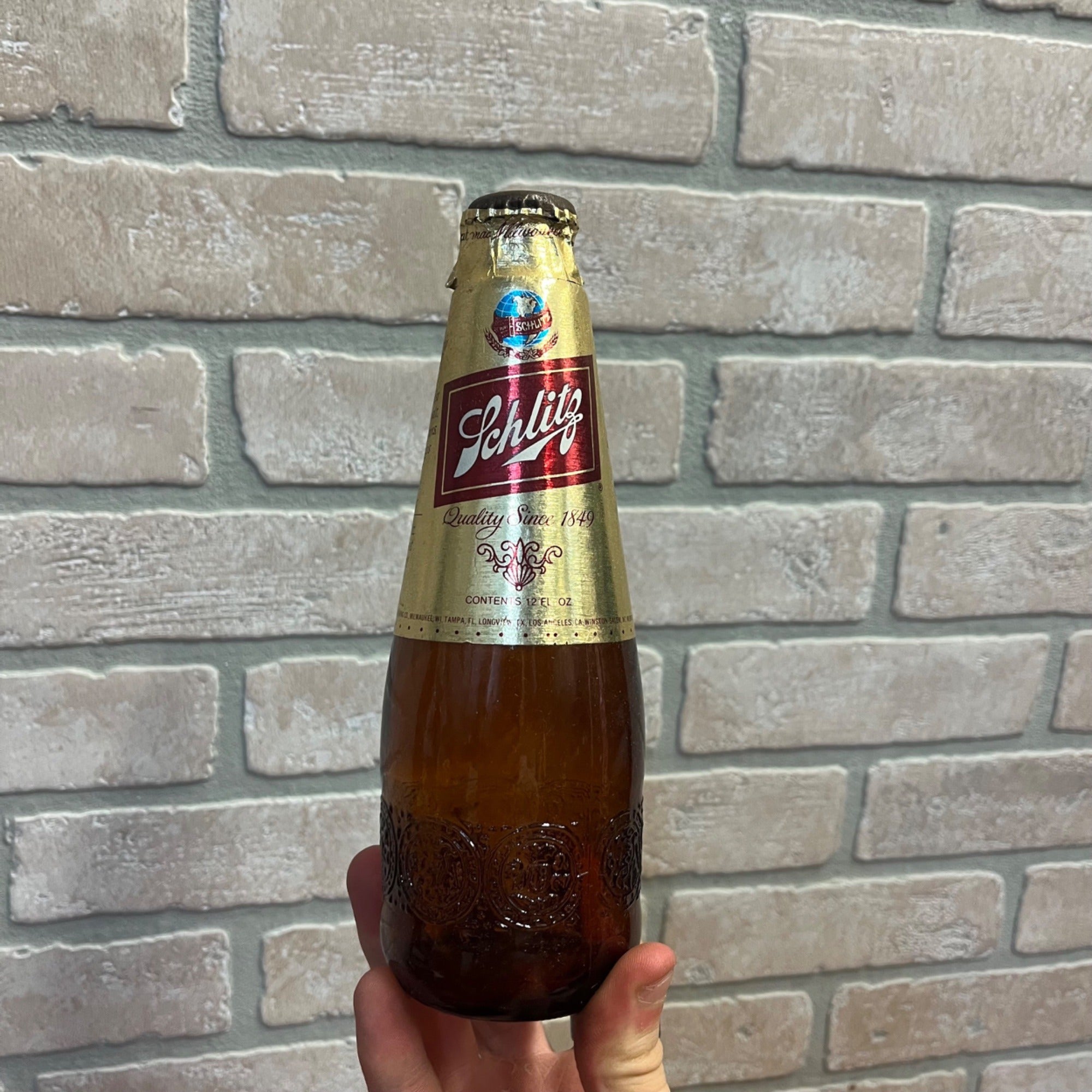 Vintage 1970s Schlitz Foil Glass 1980s Milwaukee Wis Beer Bottle Stubby