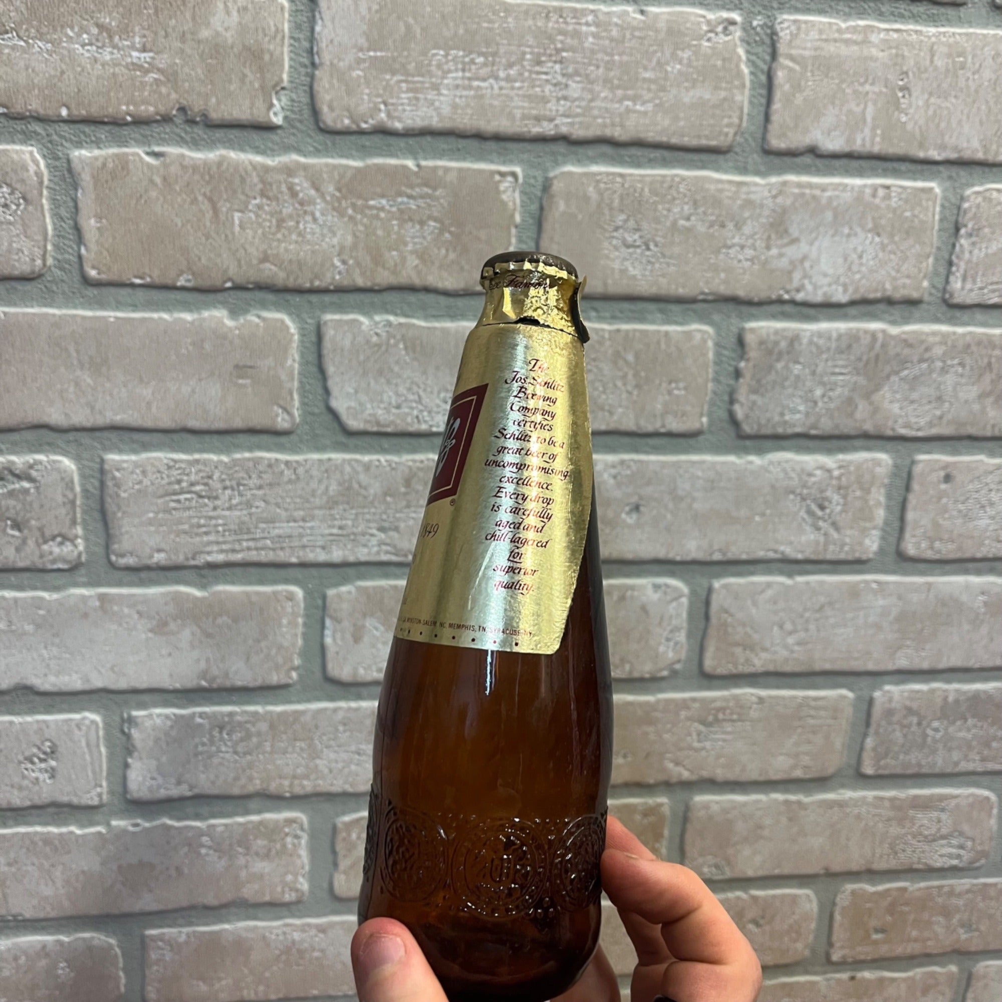Vintage 1970s Schlitz Foil Glass 1980s Milwaukee Wis Beer Bottle Stubby