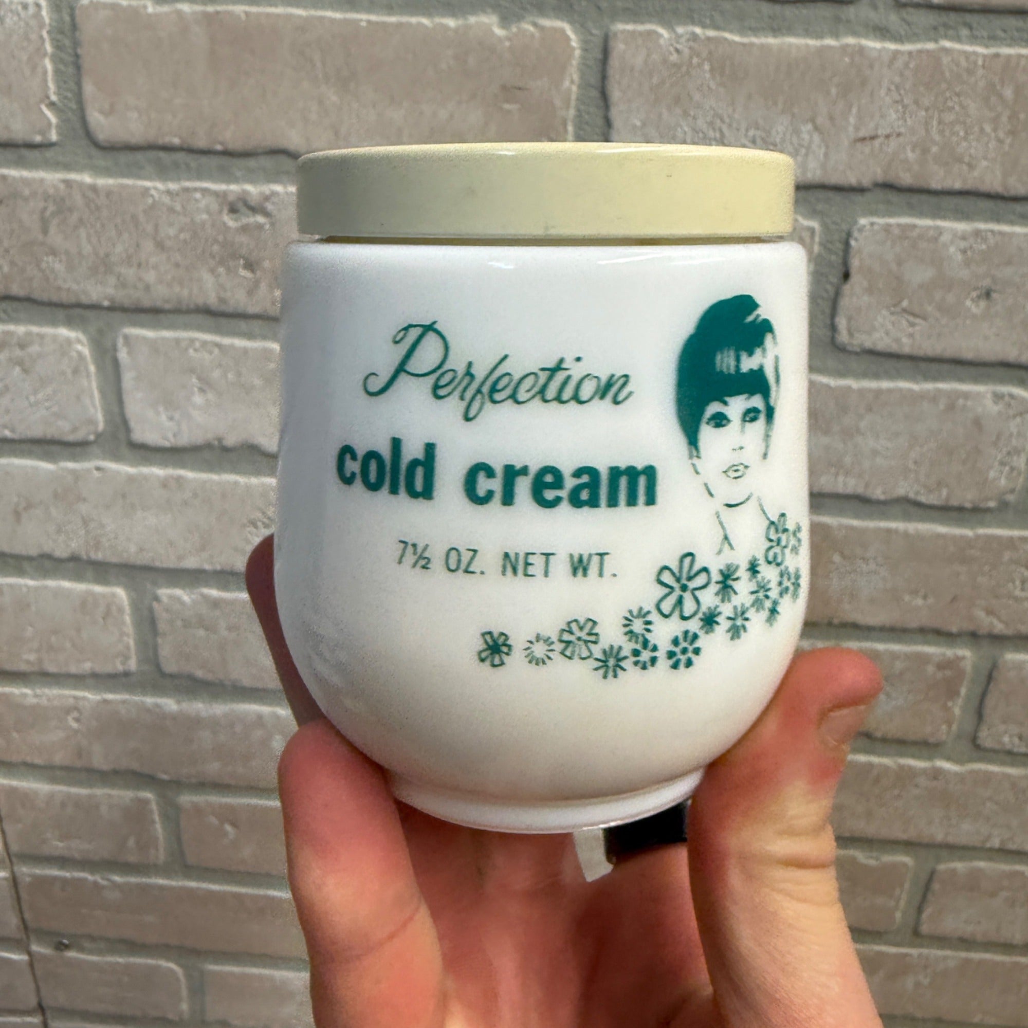 3.5" Walgreens Perfection Cold Cream Milk Glass Jar Vtg Retro Americana