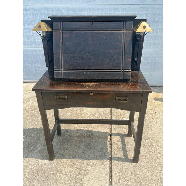 Antique 1900s Arts & Crafts Mission Gothic Student's Secretary Desk Dark Academia