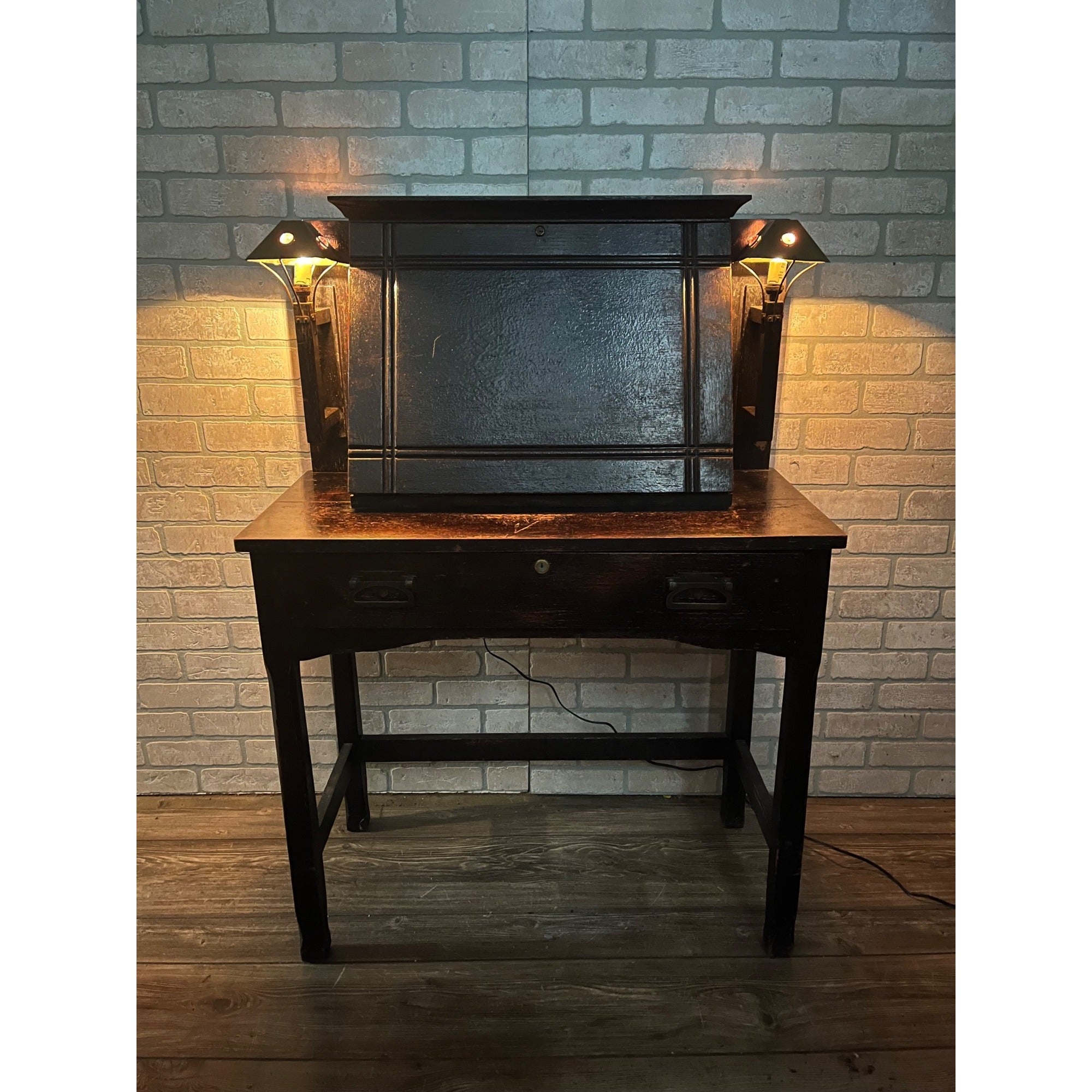 Antique 1900s Arts & Crafts Mission Gothic Student's Secretary Desk Dark Academia
