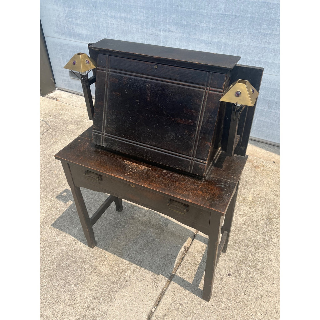 Antique 1900s Arts & Crafts Mission Gothic Student's Secretary Desk Dark Academia