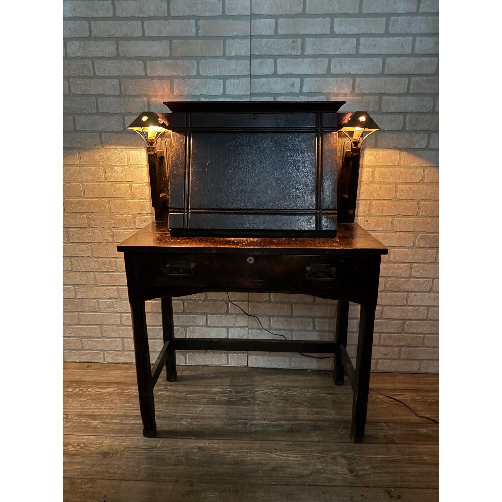 Antique 1900s Arts & Crafts Mission Gothic Student's Secretary Desk Dark Academia