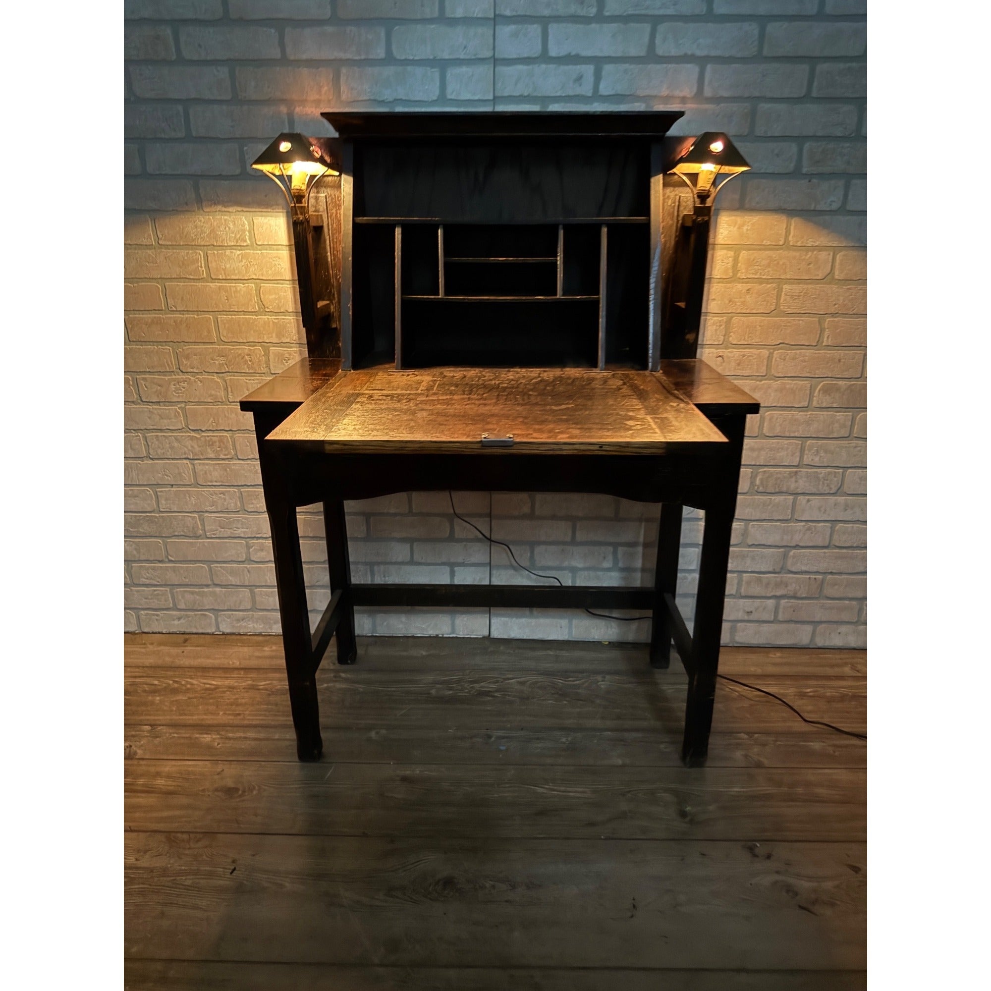 Antique 1900s Arts & Crafts Mission Gothic Student's Secretary Desk Dark Academia
