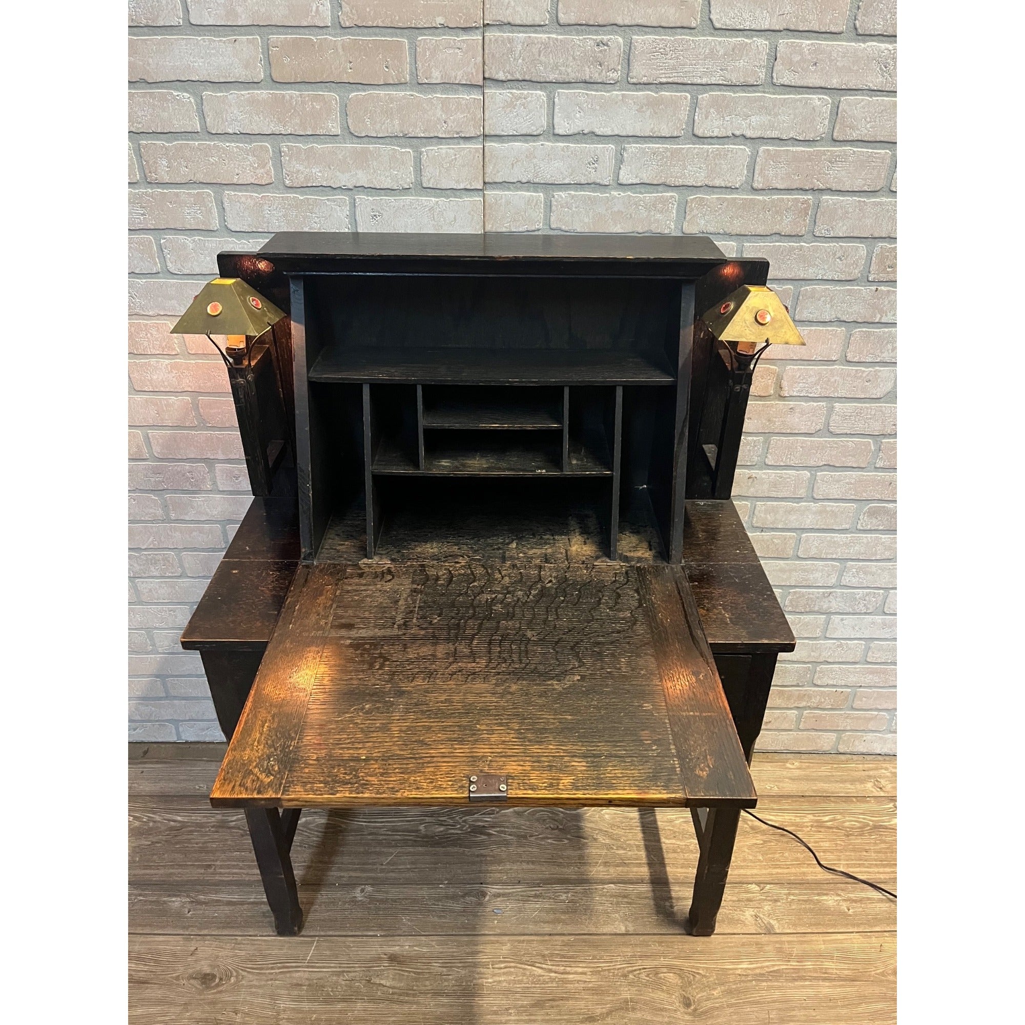 Antique 1900s Arts & Crafts Mission Gothic Student's Secretary Desk Dark Academia