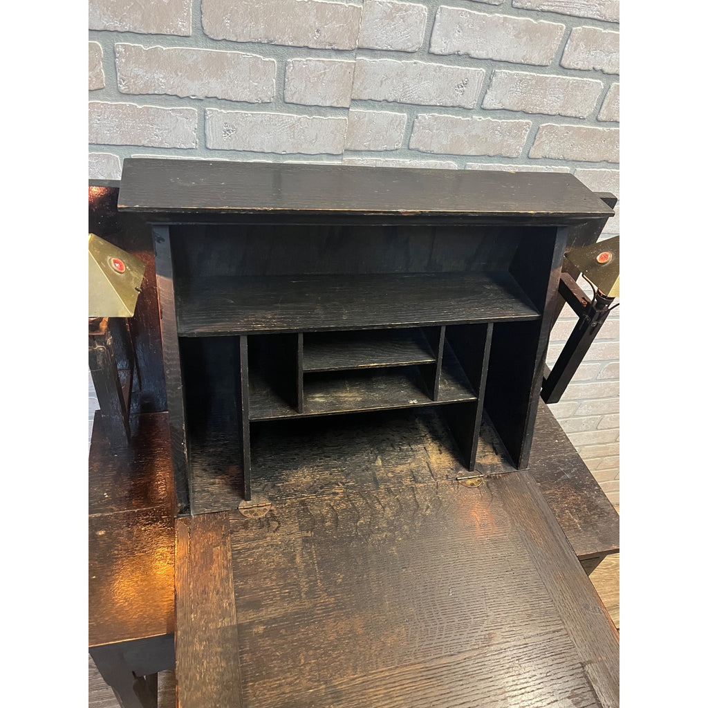 Antique 1900s Arts & Crafts Mission Gothic Student's Secretary Desk Dark Academia