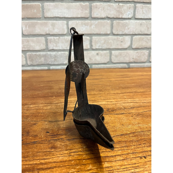 Antique Primitive 19th c. Whale Oil Iron Betty Lamp Colonial Farmhouse 1800s
