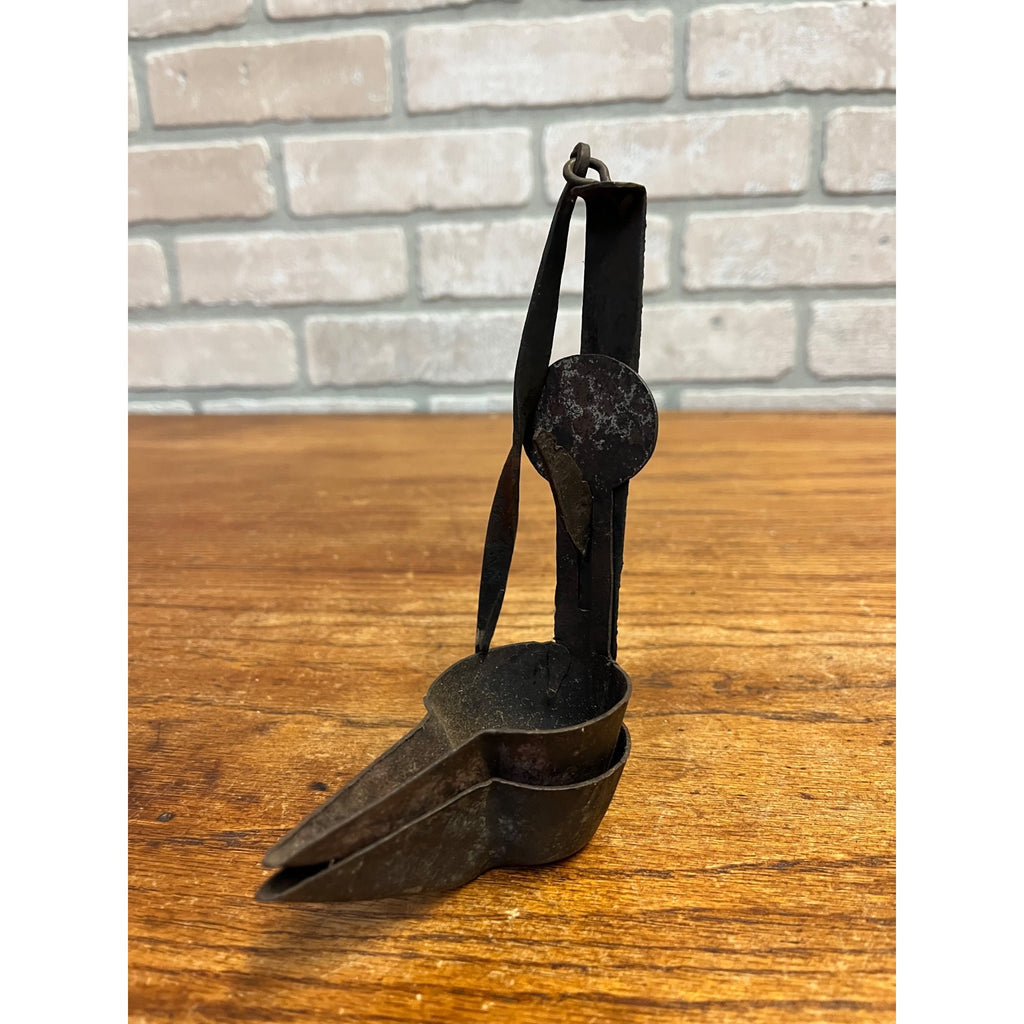 Antique Primitive 19th c. Whale Oil Iron Betty Lamp Colonial Farmhouse 1800s