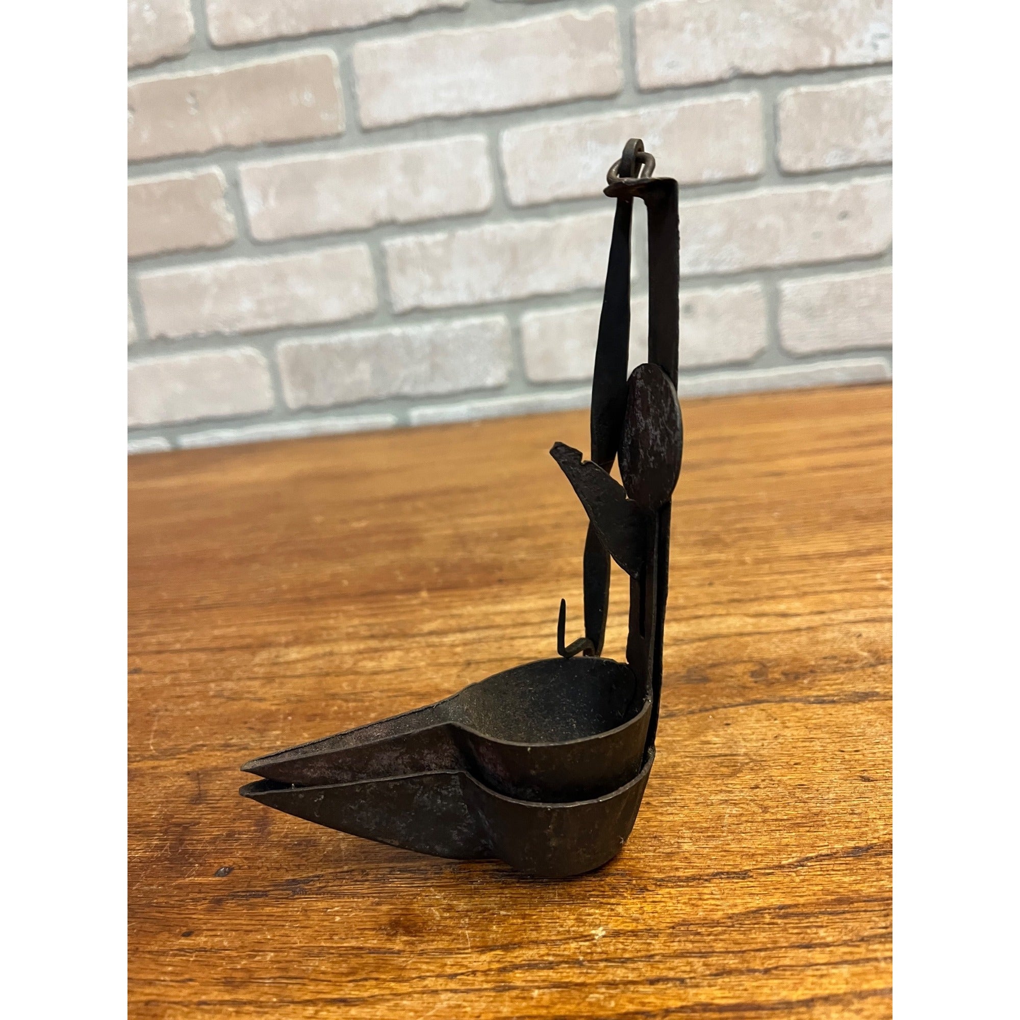 Antique Primitive 19th c. Whale Oil Iron Betty Lamp Colonial Farmhouse 1800s