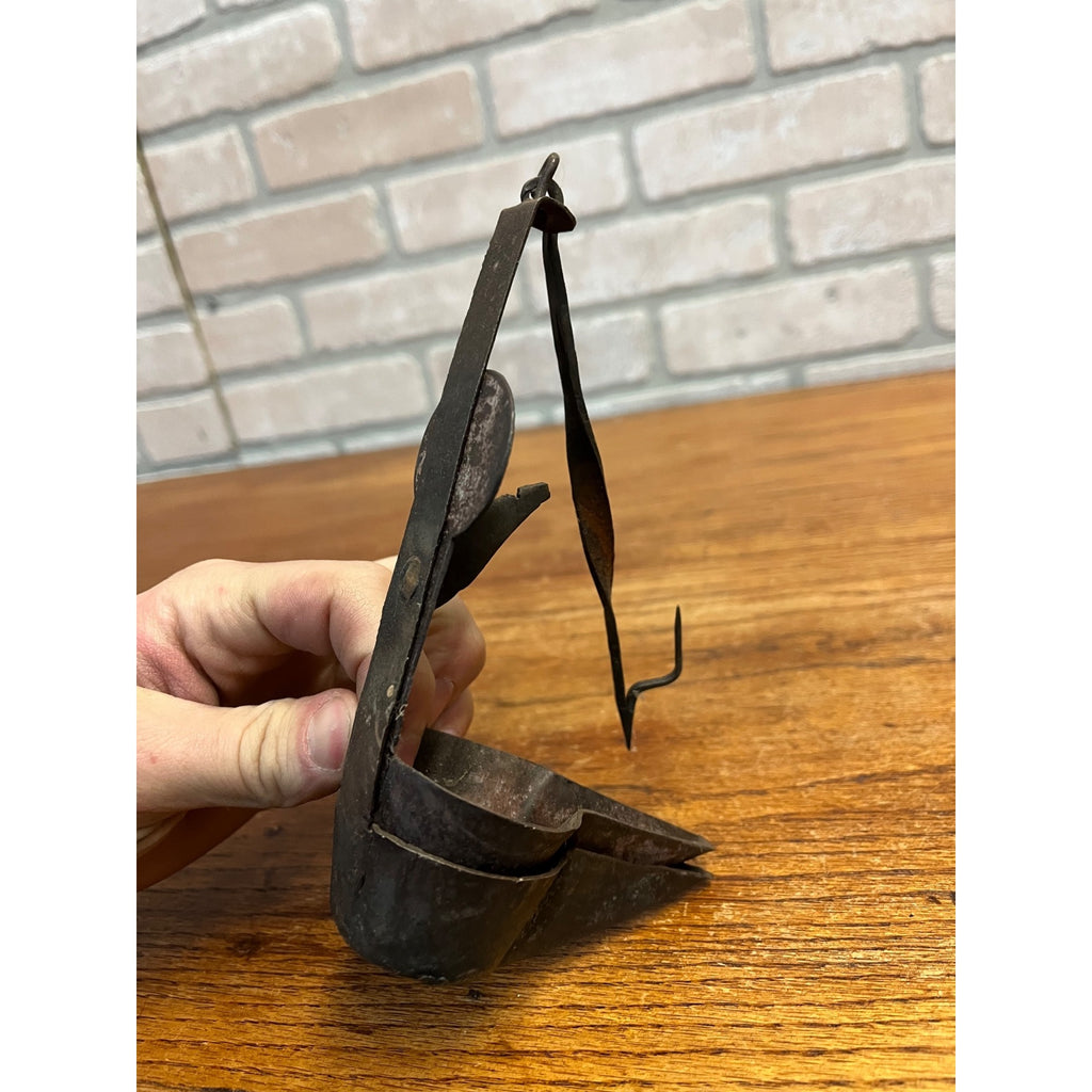 Antique Primitive 19th c. Whale Oil Iron Betty Lamp Colonial Farmhouse 1800s