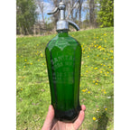 Vintage 1930s Sanitary Soda Water Co. West Allis Wis Wi Green Seltzer Bottle Paneled