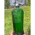 Vintage 1930s Sanitary Soda Water Co. West Allis Wis Wi Green Seltzer Bottle Paneled