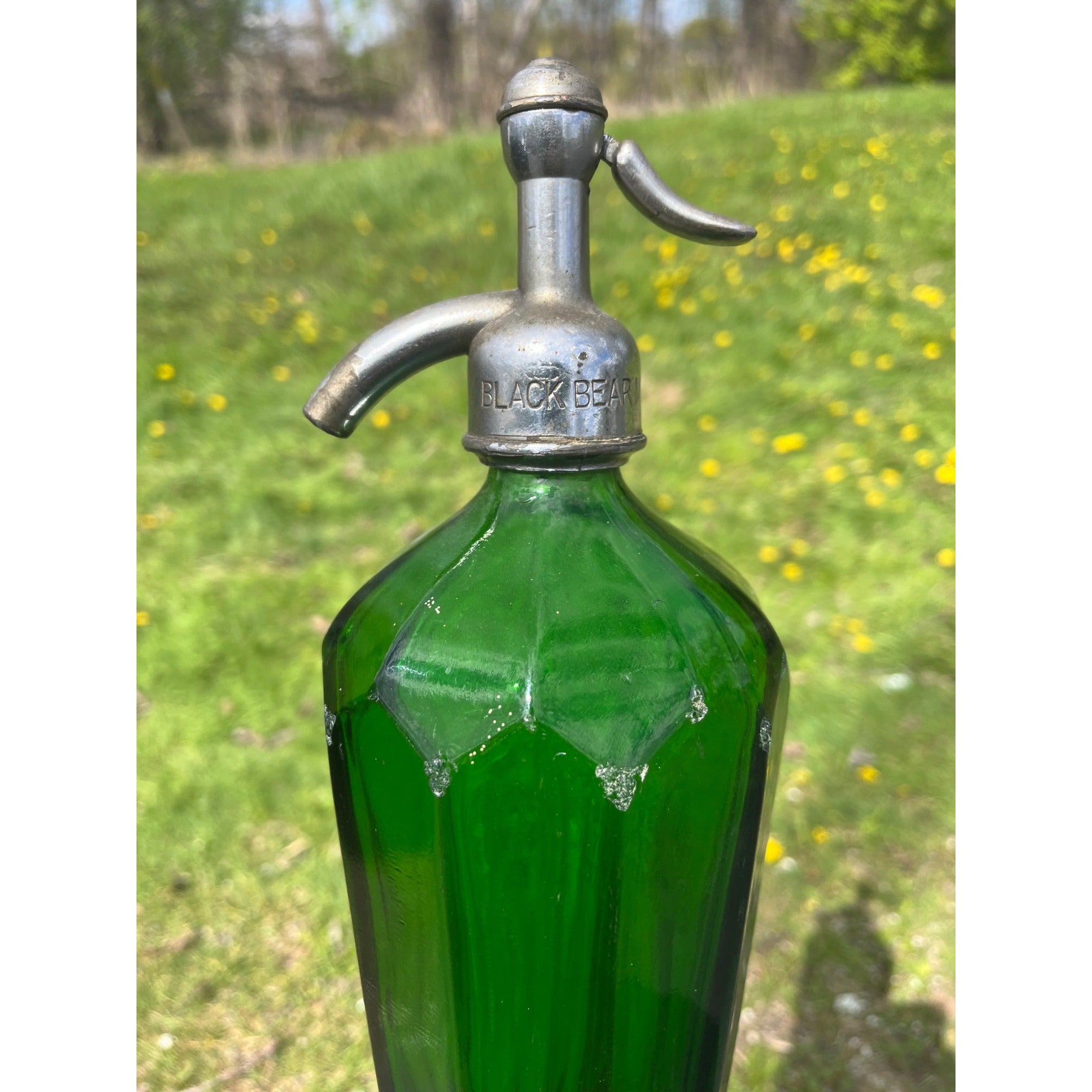 Vintage 1930s Sanitary Soda Water Co. West Allis Wis Wi Green Seltzer Bottle Paneled