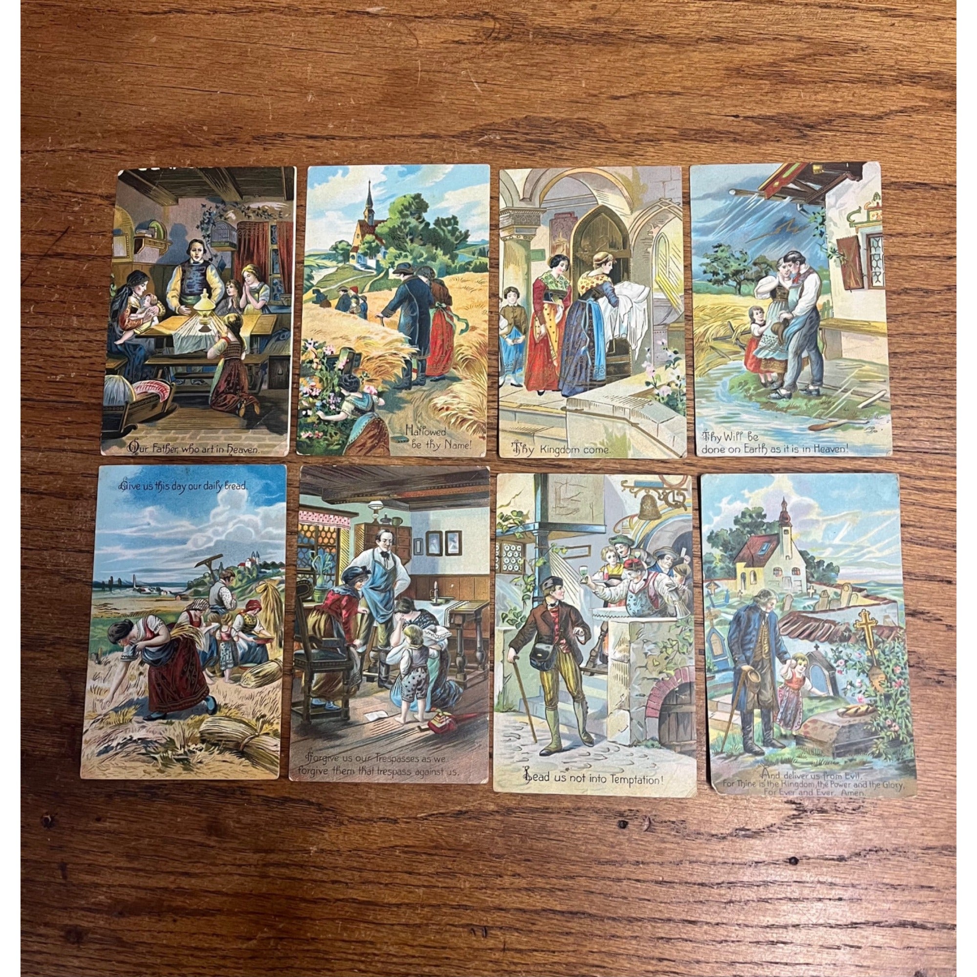 Vintage 1912 Lord's Prayer Postcards Our Father Who Art in Heaven Set (8)