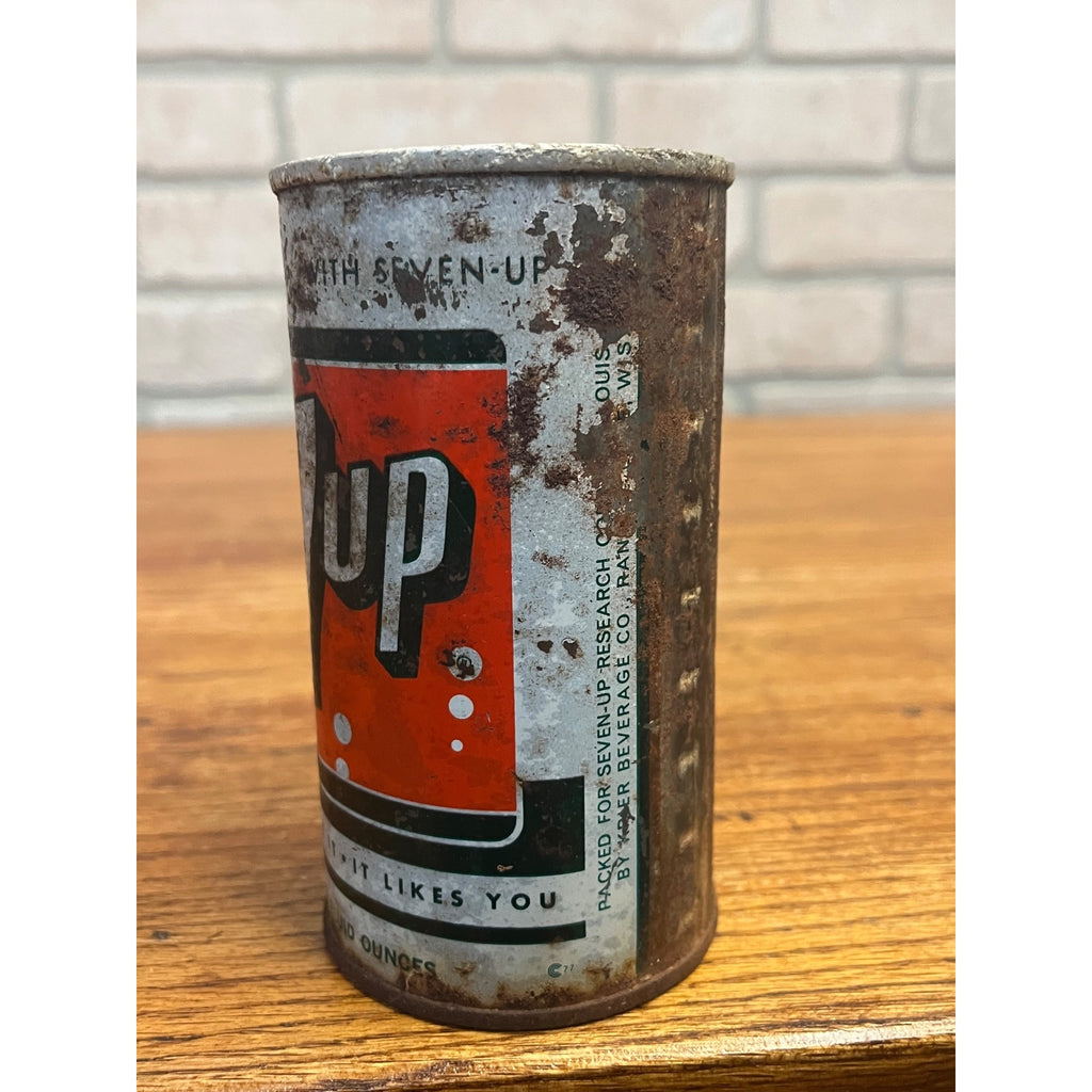 Vintage 7Up Pull Ring Soda Can 12 Fluid Ounces "Fresh Up With 7Up" Slogan Krier Beverage Co. Random Lake, Wis. WI