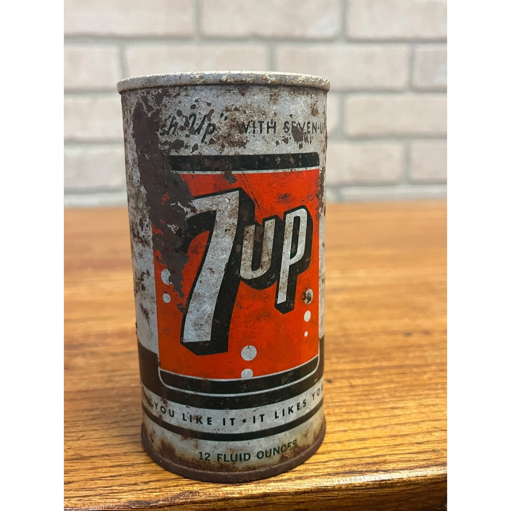 Vintage 7Up Pull Ring Soda Can 12 Fluid Ounces "Fresh Up With 7Up" Slogan Krier Beverage Co. Random Lake, Wis. WI