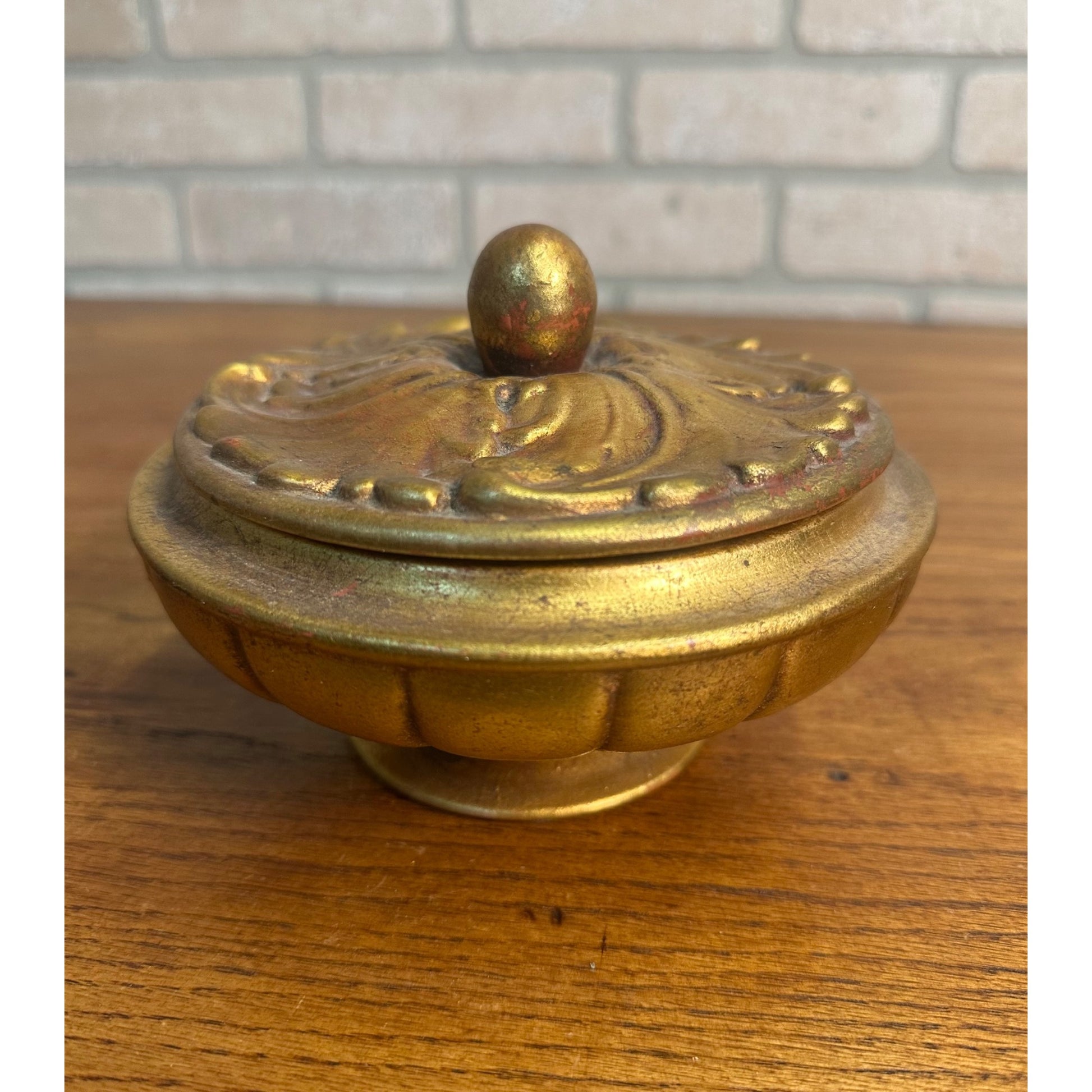 Vintage Freeman McFarlin Ashtray Gold Leaf Mid-Century Anthony Lidded Dish