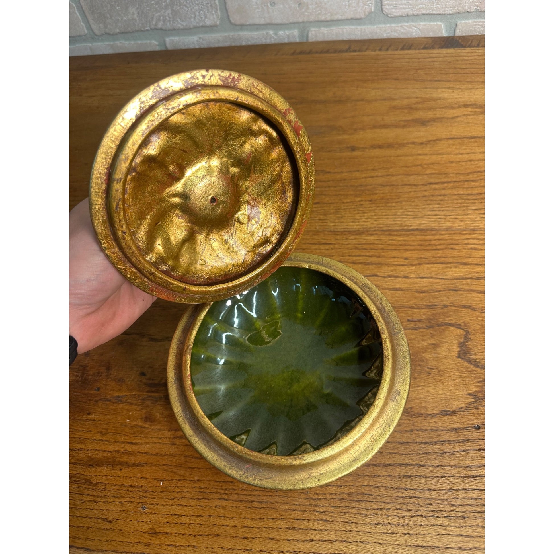 Vintage Freeman McFarlin Ashtray Gold Leaf Mid-Century Anthony Lidded Dish