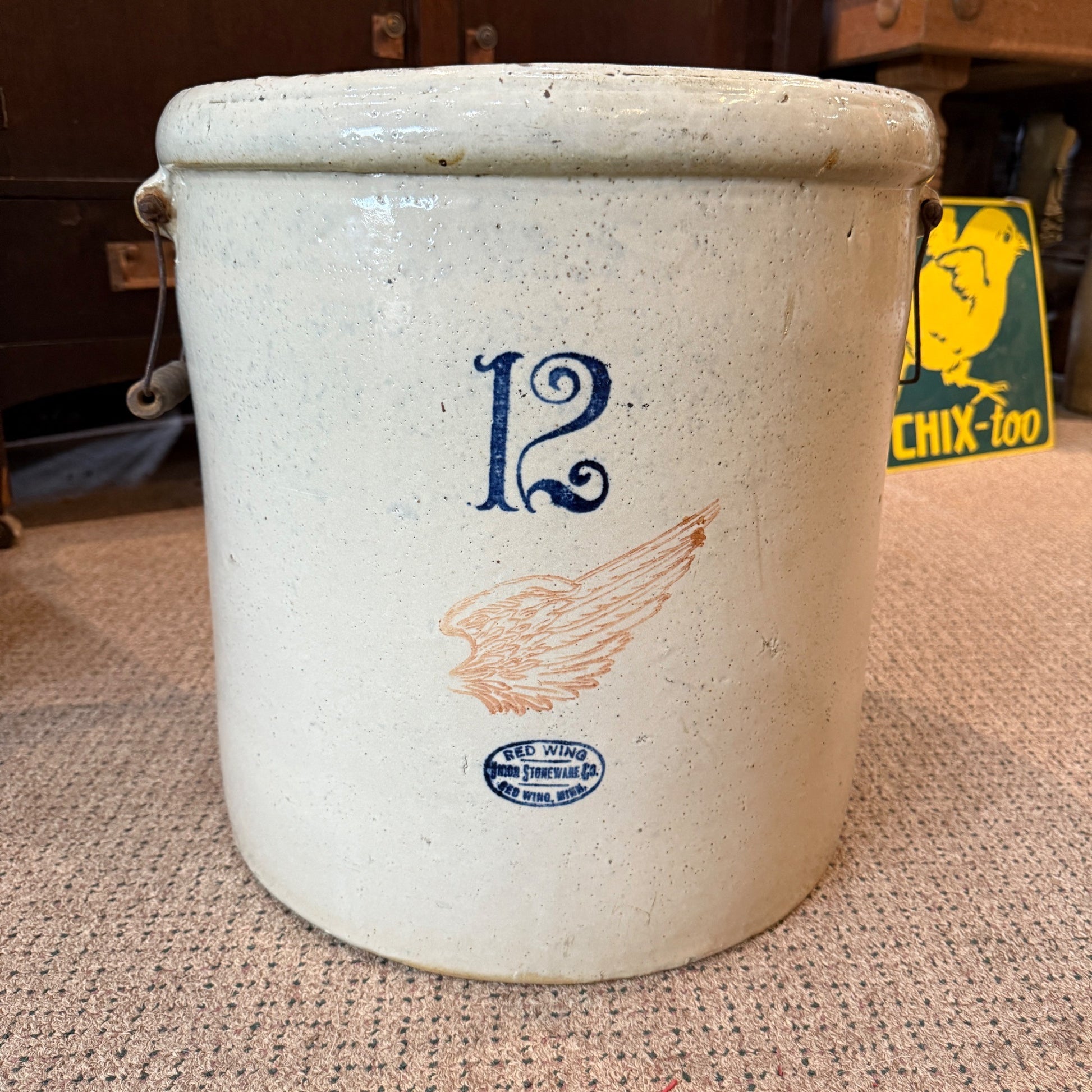 12 Gallon Red Wing Crock Stoneware w/Bail Handles