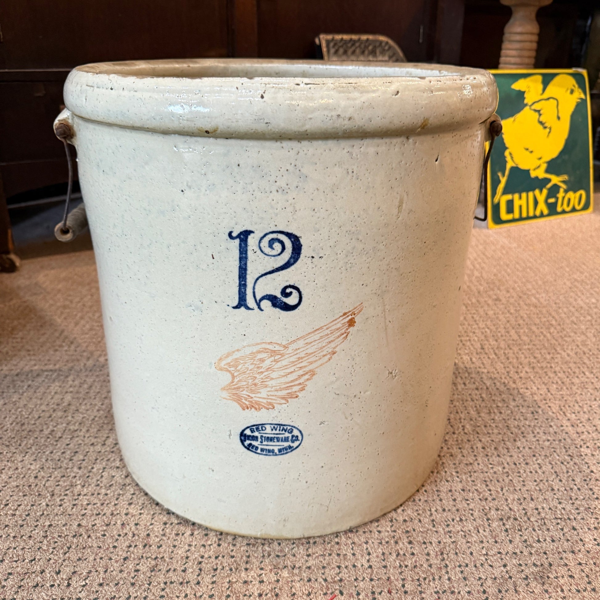 12 Gallon Red Wing Crock Stoneware w/Bail Handles