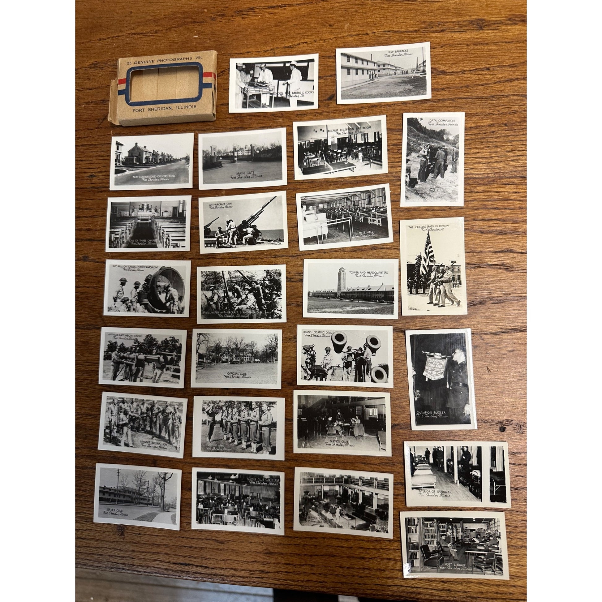 Original WWII Fort Sheridan Illinois 25 Souvenir Mini Photographs Photos Mailed