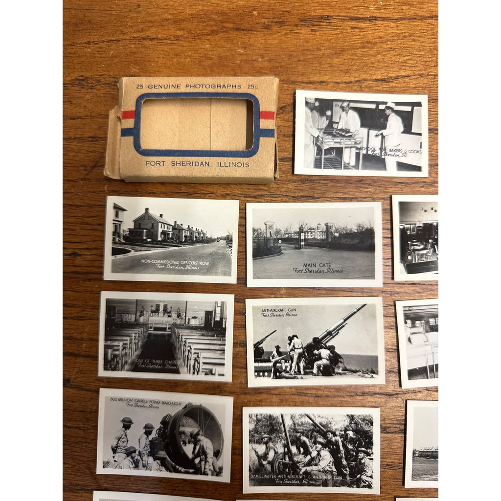 Original WWII Fort Sheridan Illinois 25 Souvenir Mini Photographs Photos Mailed