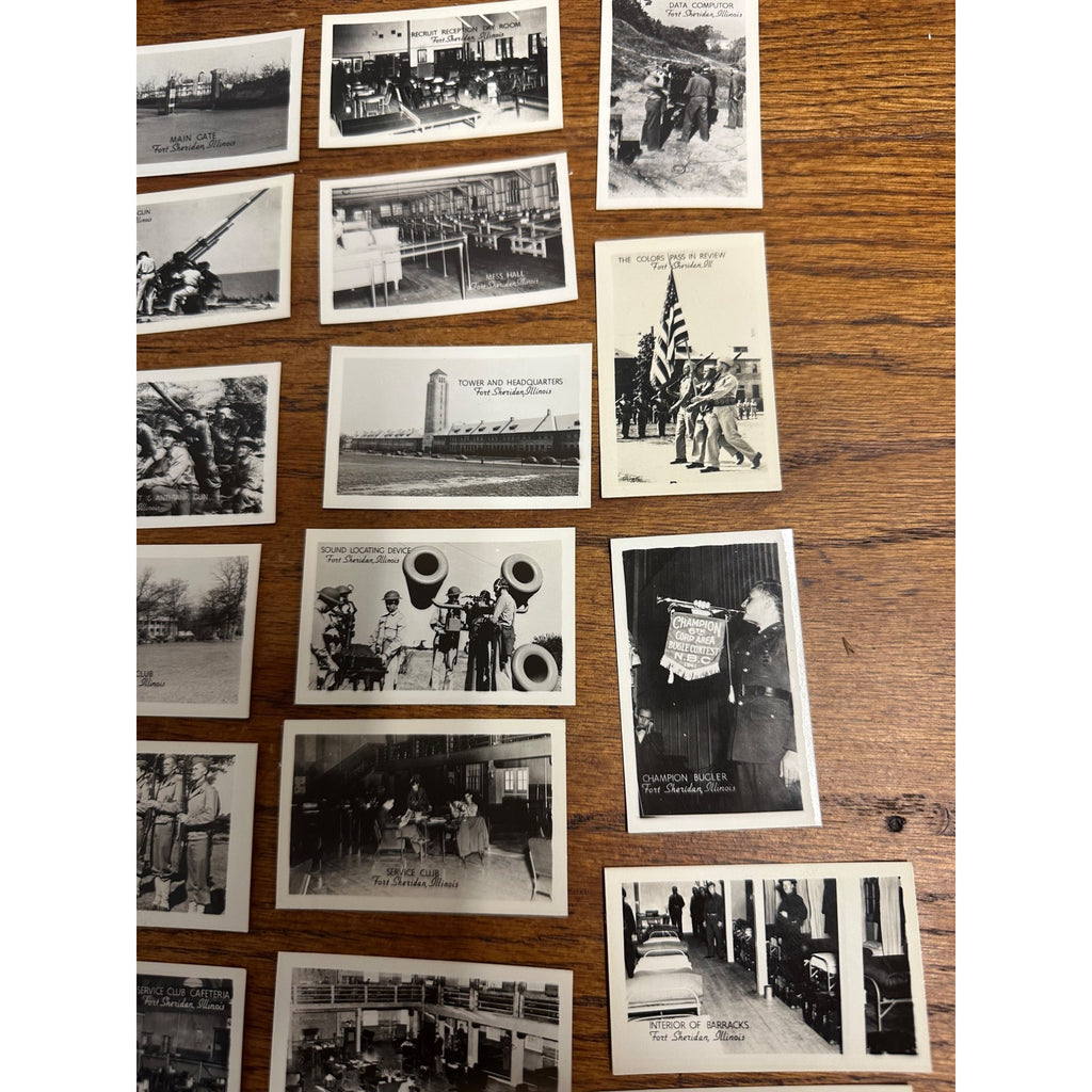 Original WWII Fort Sheridan Illinois 25 Souvenir Mini Photographs Photos Mailed