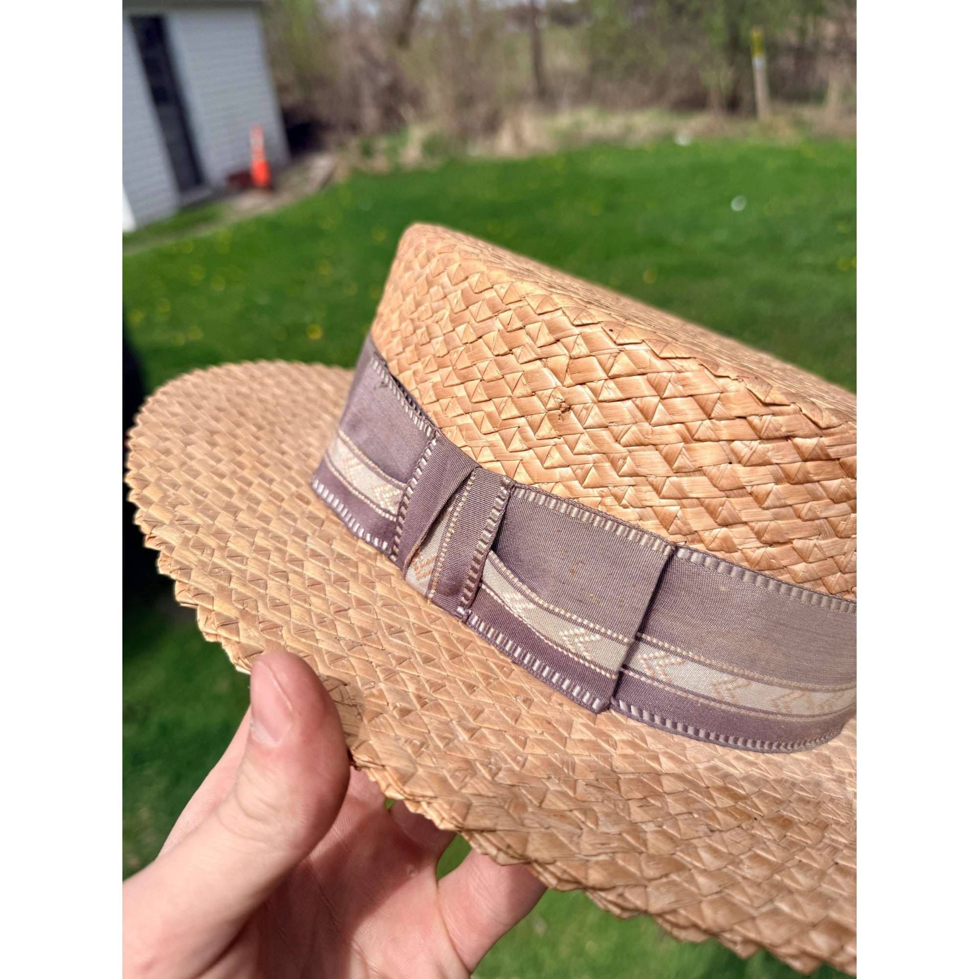 Vintage Boater Straw Hat Made in Italy Extra Extra Sennit Skimmer Flat Top Mens