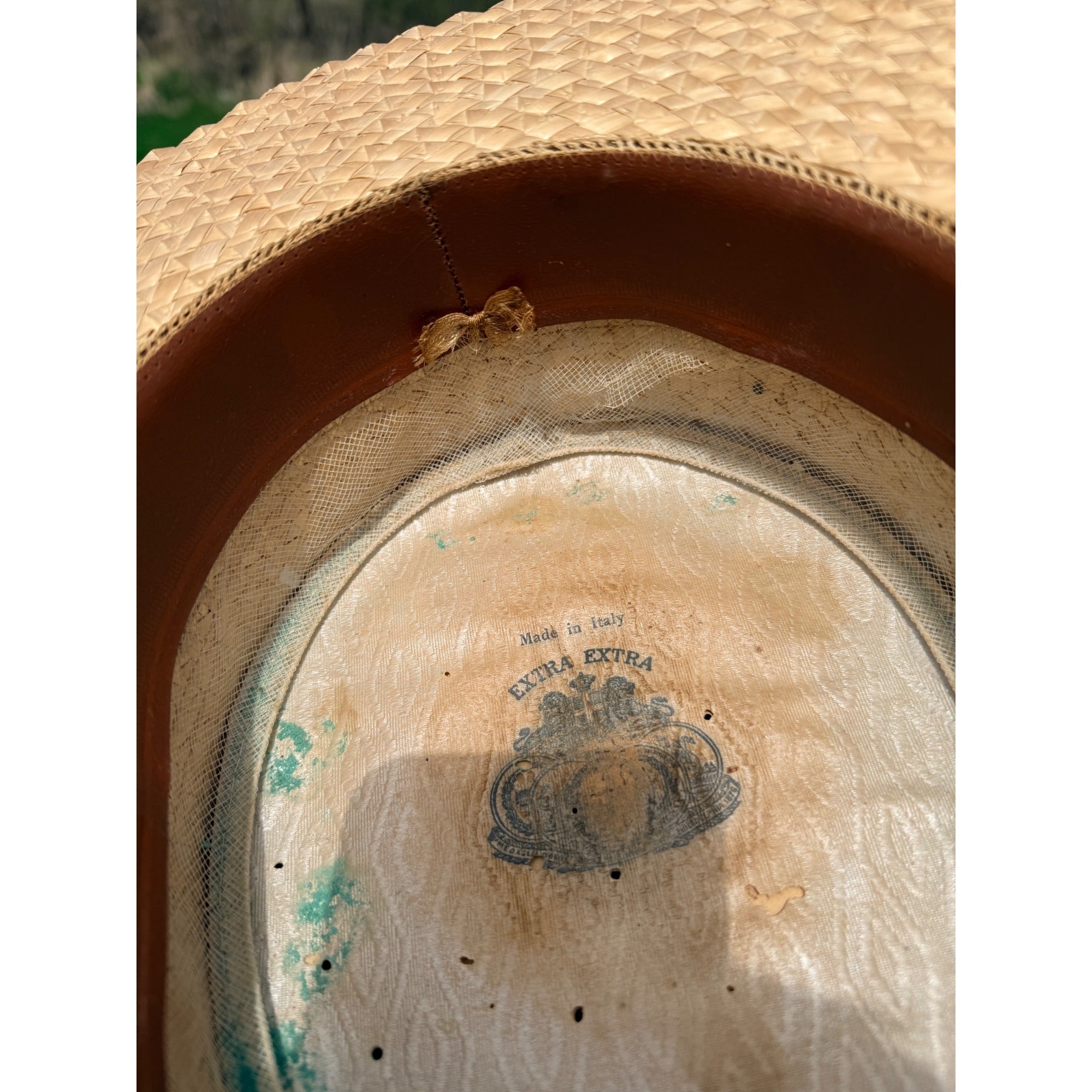 Vintage Boater Straw Hat Made in Italy Extra Extra Sennit Skimmer Flat Top Mens