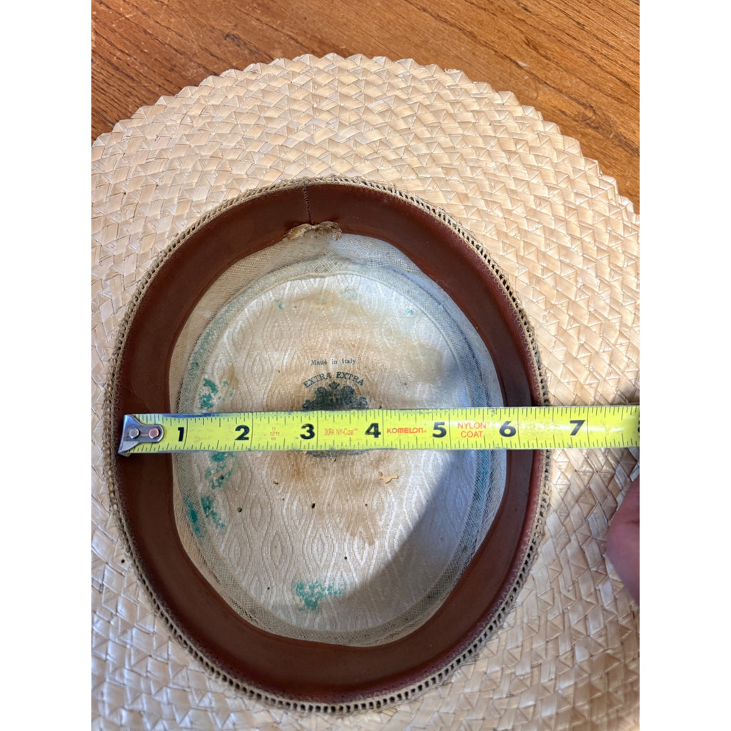 Vintage Boater Straw Hat Made in Italy Extra Extra Sennit Skimmer Flat Top Mens
