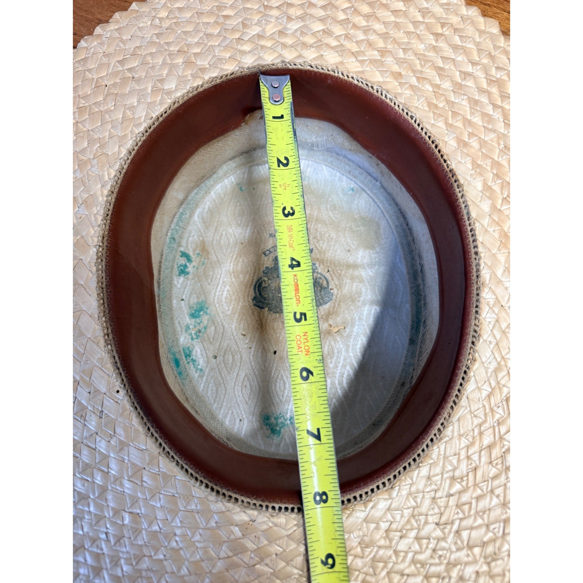 Vintage Boater Straw Hat Made in Italy Extra Extra Sennit Skimmer Flat Top Mens